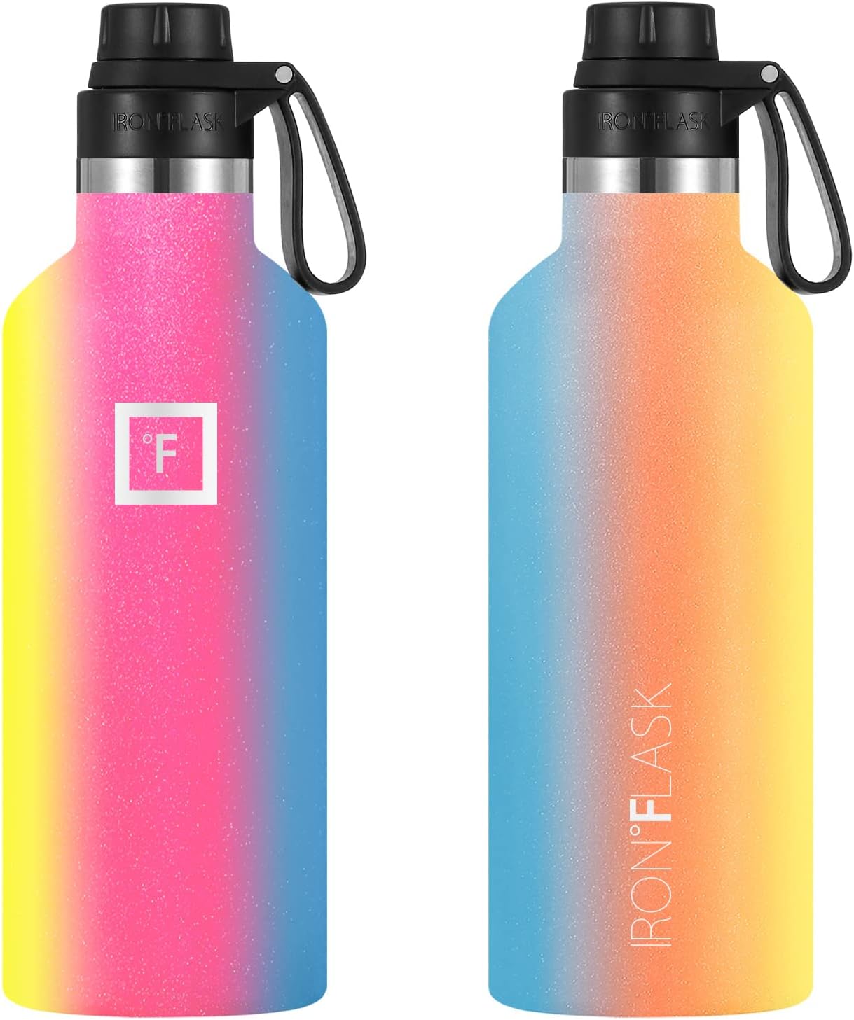 IRON FLASK Botella de agua deportiva  32 onzas  3 tapas (tapa de boquilla estrecha) a prueba de fugas aislada al vacío  Termos aislados de doble