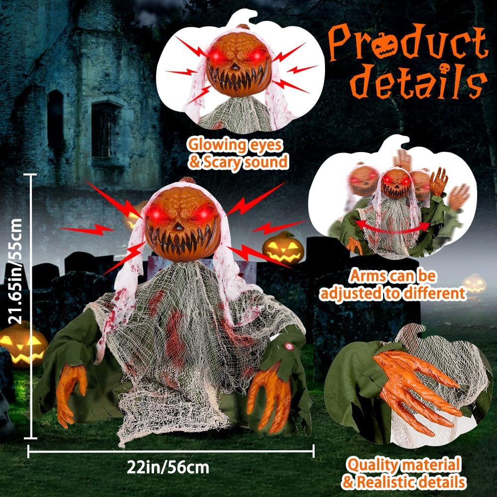 YUJUN Decoración animada de Halloween para Halloween, decoración de activación LED de Halloween, calabaza aterradora, fantasma, inducción de sonido,