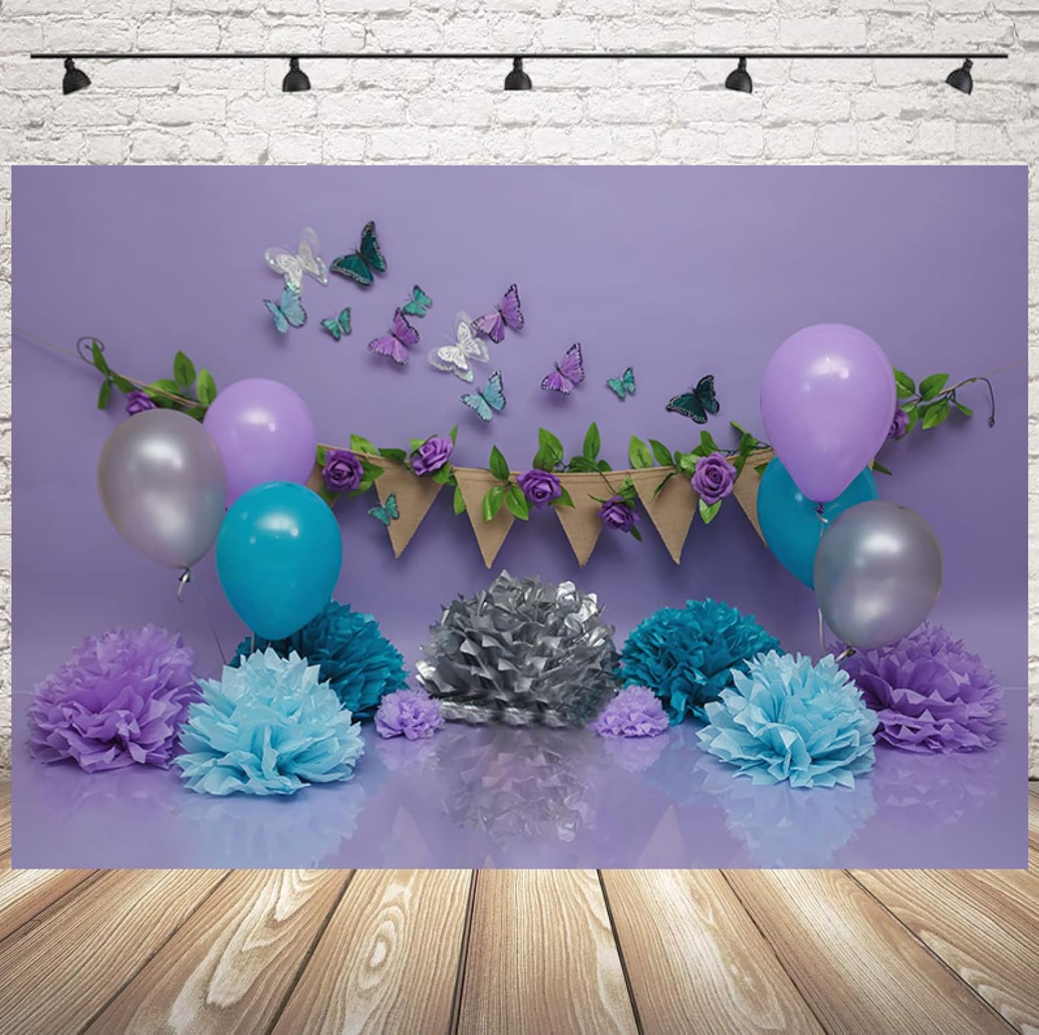 Telón de fondo de cumpleaños para el primer cumpleaños de mariposa, globo de pared de baby shower, pancarta de decoración de bebé niña, fotografía