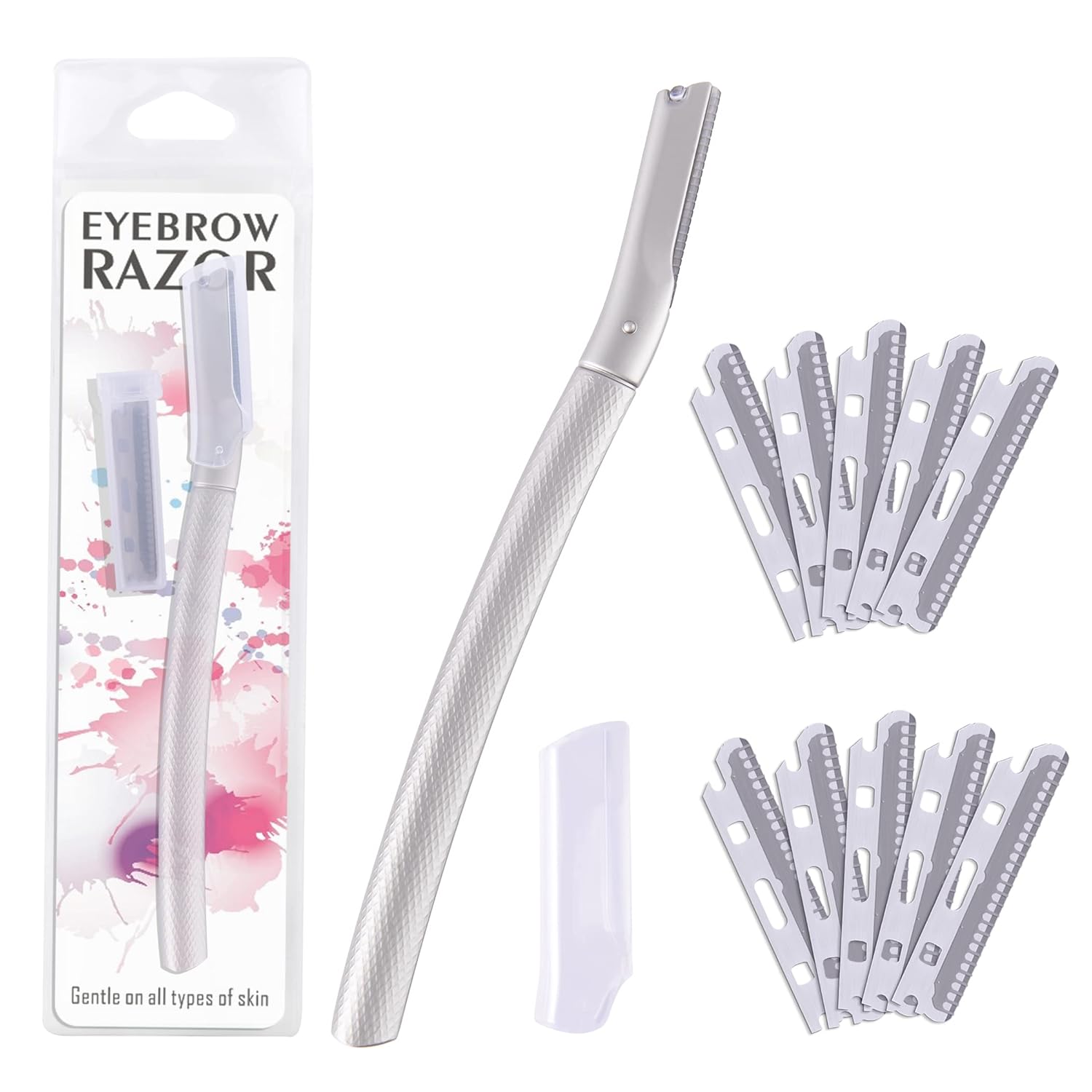 Maquinilla de afeitar de metal para cejas con cuchillas de repuesto, herramienta de dermaplaning para pieles sensibles, afeitadora de seguridad para