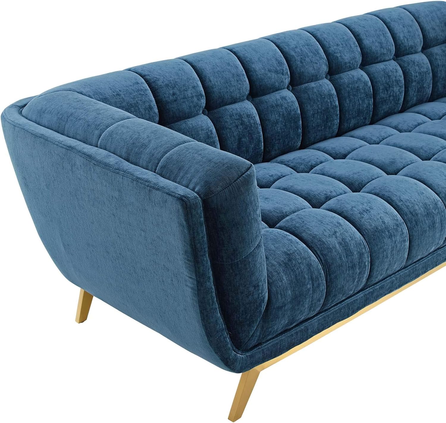 Modway Bestow – Sofá capitoné de terciopelo de alto rendimiento, azul marino