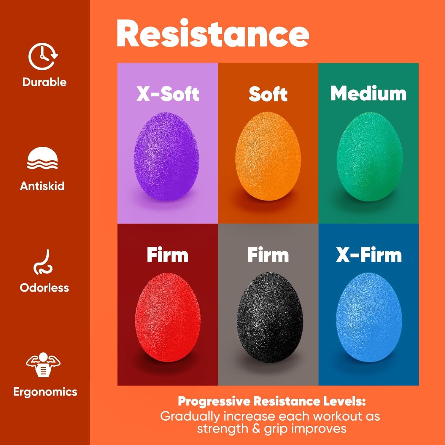 HiKeep Bolas de ejercicio de mano, forma de huevo, terapia física, kit de entrenamiento de resistencia diferente, juego de 6