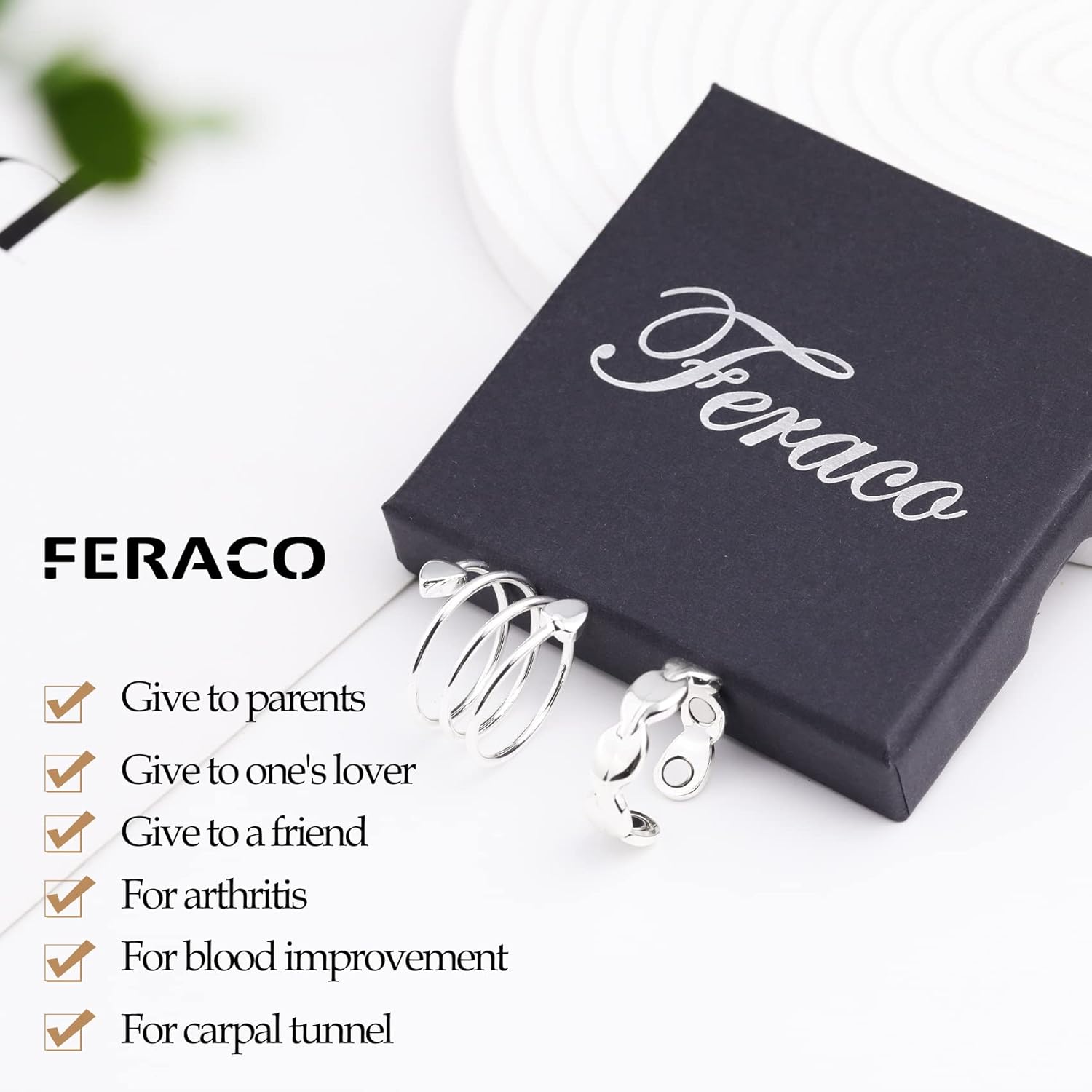 Feraco Anillo de cobre para mujer para artritis y alivio del dolor en las articulaciones, 99.99% cobre puro, recuperación magnética de terapia para