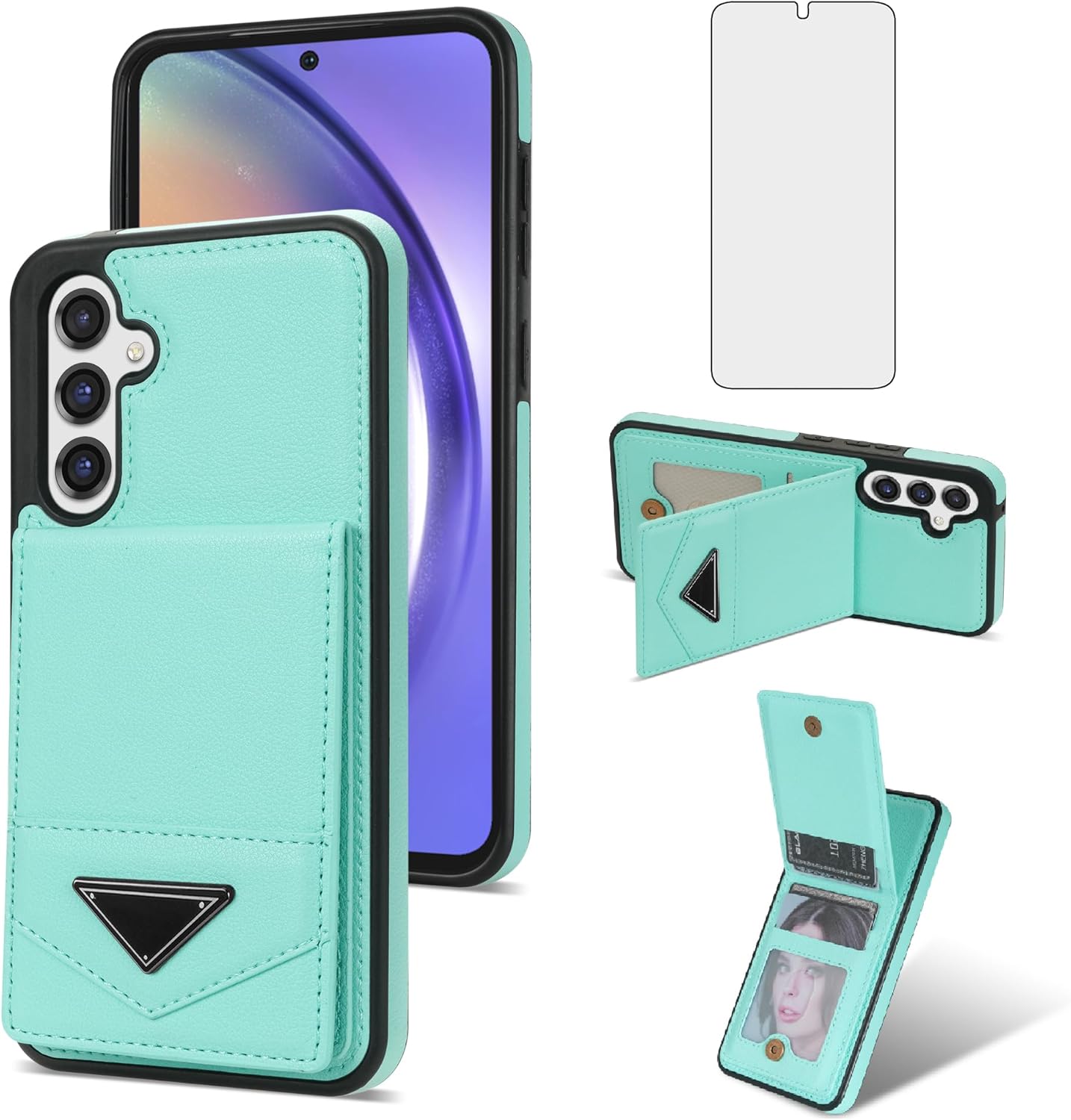 Asuwish Funda de teléfono para Samsung Galaxy A54 5G Funda tipo cartera con protector de pantalla de vidrio templado y RFID delgado soporte para