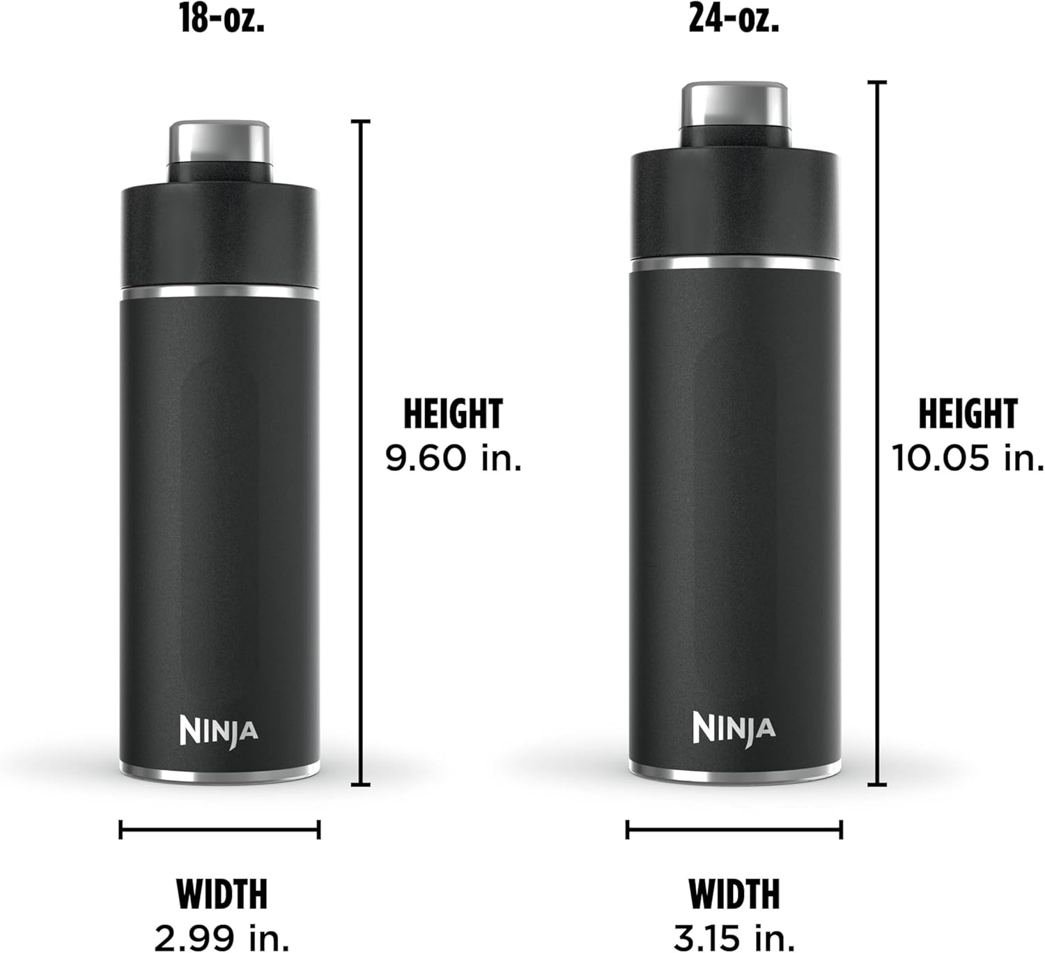 Ninja DW2401BK Thirsti – Botella de agua de viaje de 24 onzas, para bebidas gaseosas carbonatadas, más frías y espumosas durante más tiempo, a