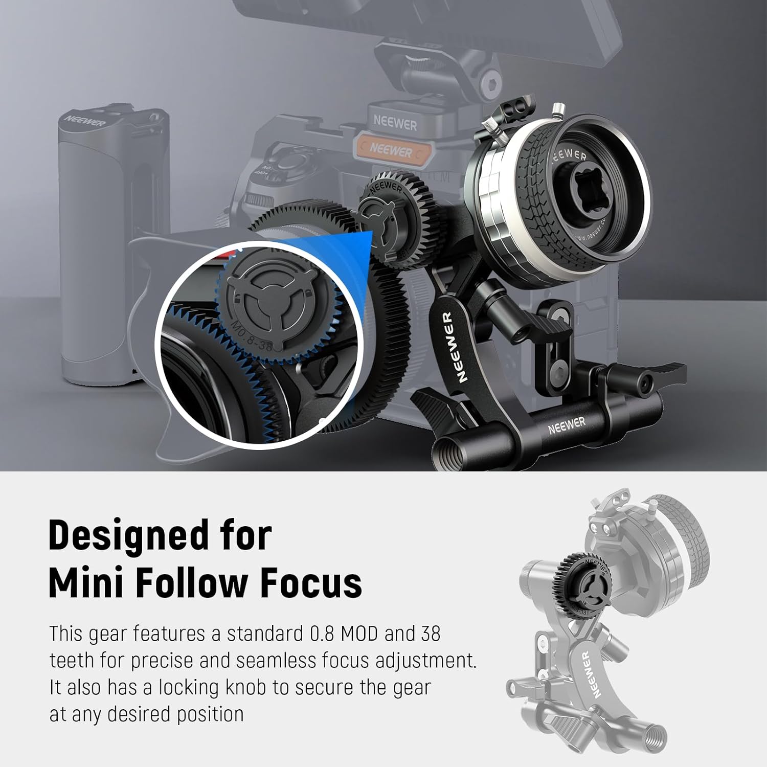 NEEWER Engranaje M0.8-38T para seguimiento de enfoque, estándar 0.8 MOD y 38 dientes compatible con SmallRig Follow Focus y NEEWER Mini Follow