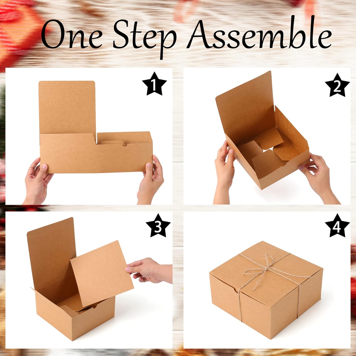 Dekun Paquete de 3 cajas de regalo marrones de 8 x 8 x 4 pulgadas, fáciles de montar, reciclables, propuesta de dama de honor, cajas de papel kraft