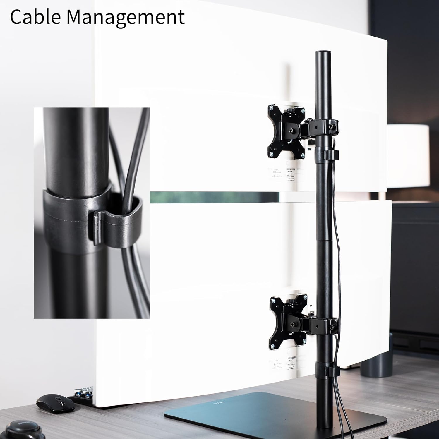 VIVO Soporte de escritorio para monitor ultra ancho doble apilado verticalmente, montaje ajustable extra alto para 2 pantallas ultraanchas de hasta