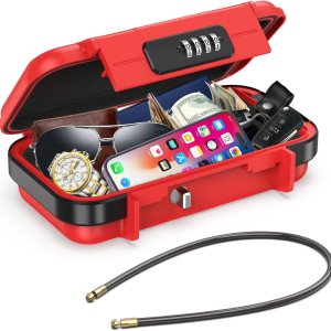 AMIR Caja de seguridad portátil, caja de seguridad combinada con código, mini caja de seguridad antirrobo impermeable con cadena extraíble, caja de AMIR Caja de seguridad portátil, caja de seguridad combinada con código, mini caja de seguridad antirrobo impermeable con cadena extraíble, caja de