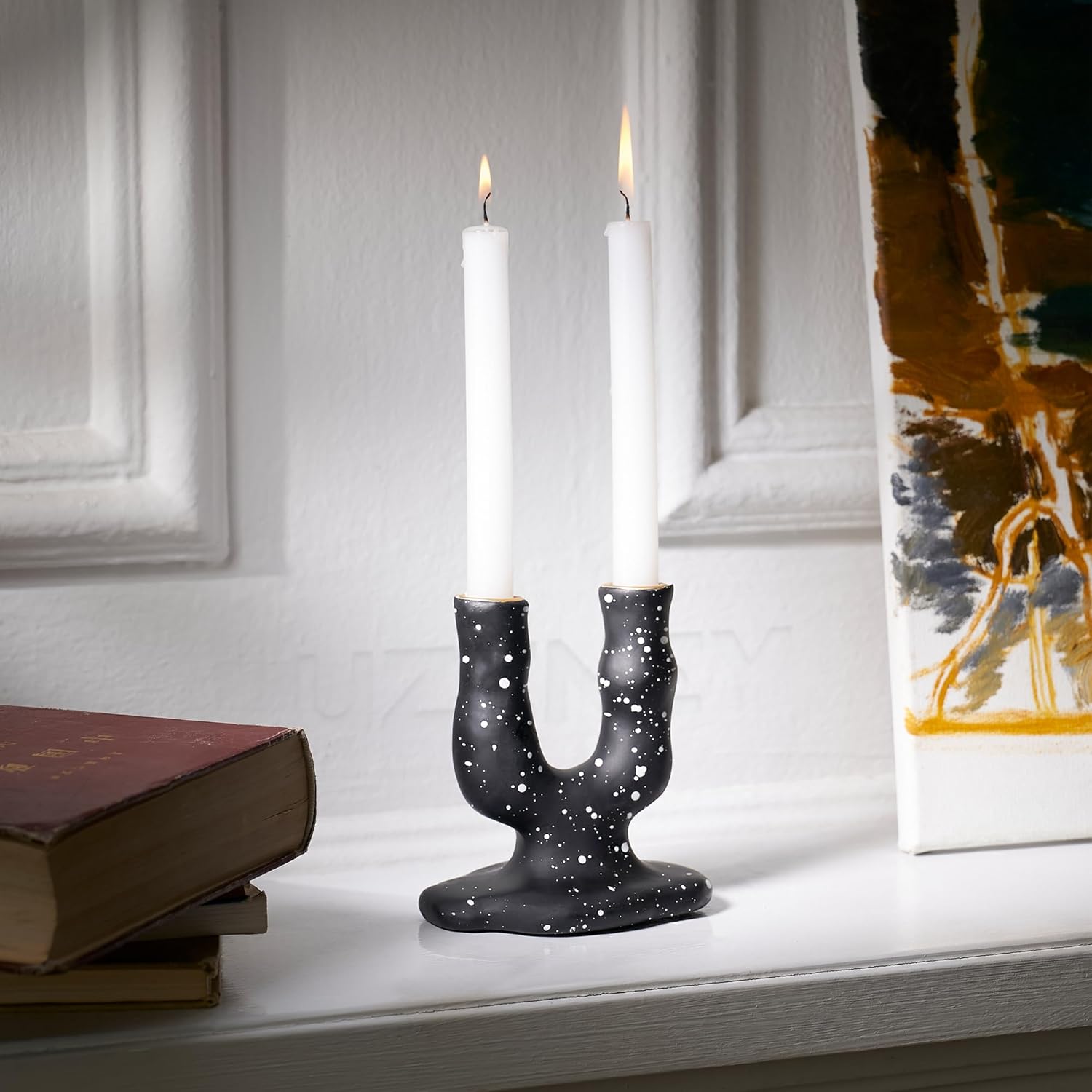 Regalo para ellanovia, portavelas moderno, 5.3 pulgadas de alto, elegante para decoración del hogar, centro de mesa, boda, aniversario, fiesta, negro
