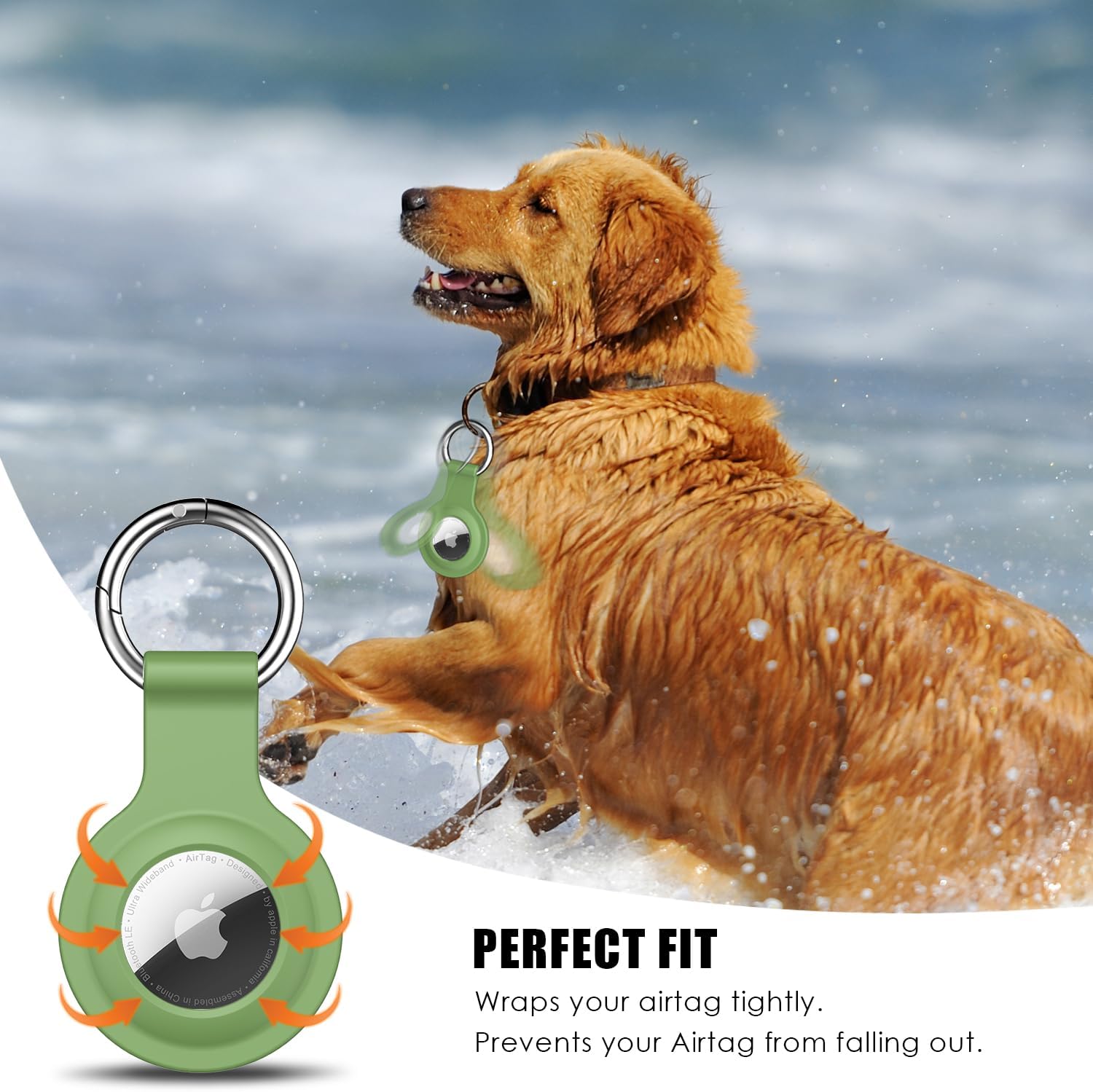 R-fun Soporte para Airtag con llavero, 4 unidades Funda de silicona impermeable para AirTag con llaveros para cartera, collar de perro, equipaje y