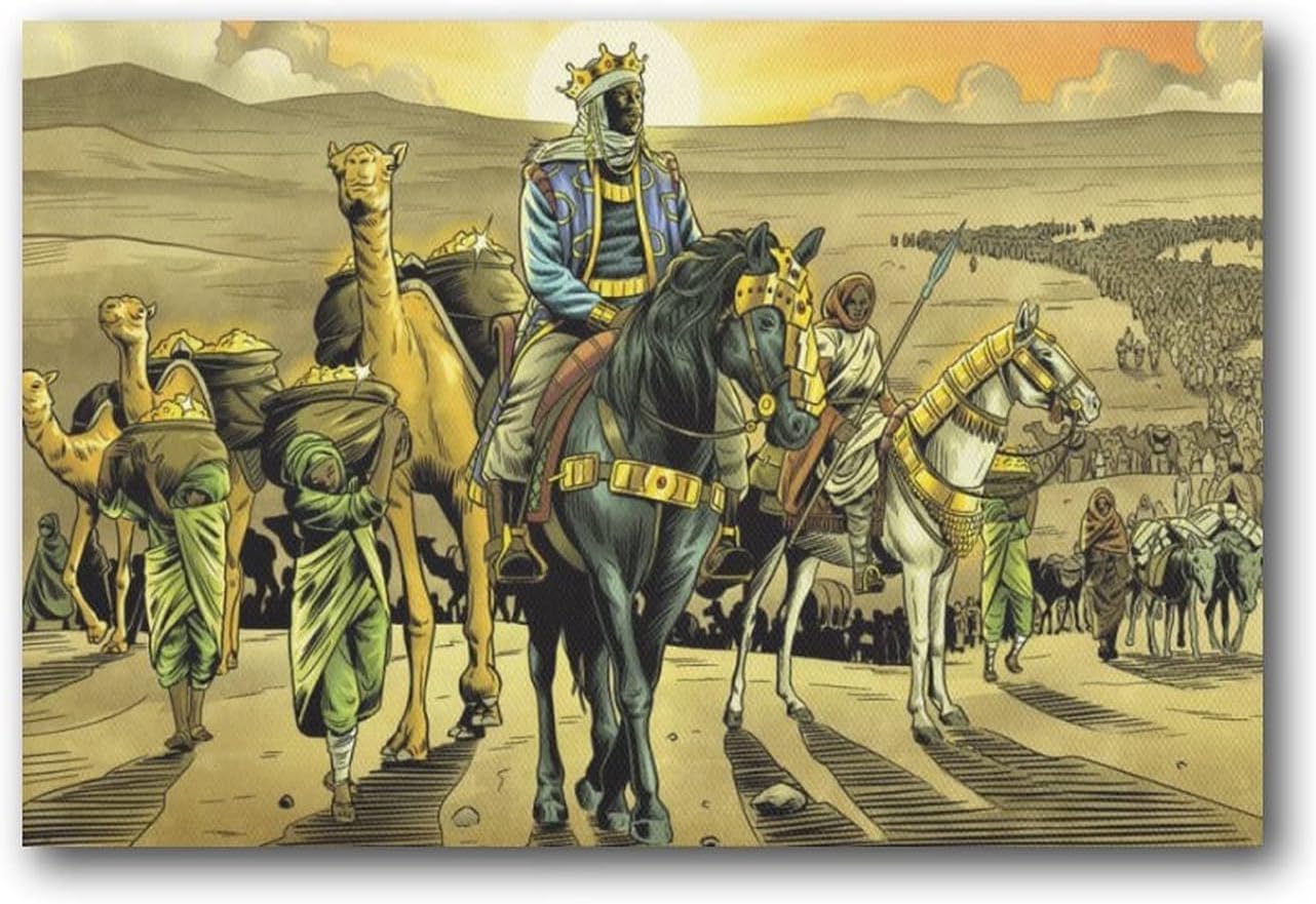 Mansa Musa – Póster de pintura en lienzo para pared, sala de estar, dormitorio, decoración moderna al óleo (marco, 08 x 12 pulgadas)