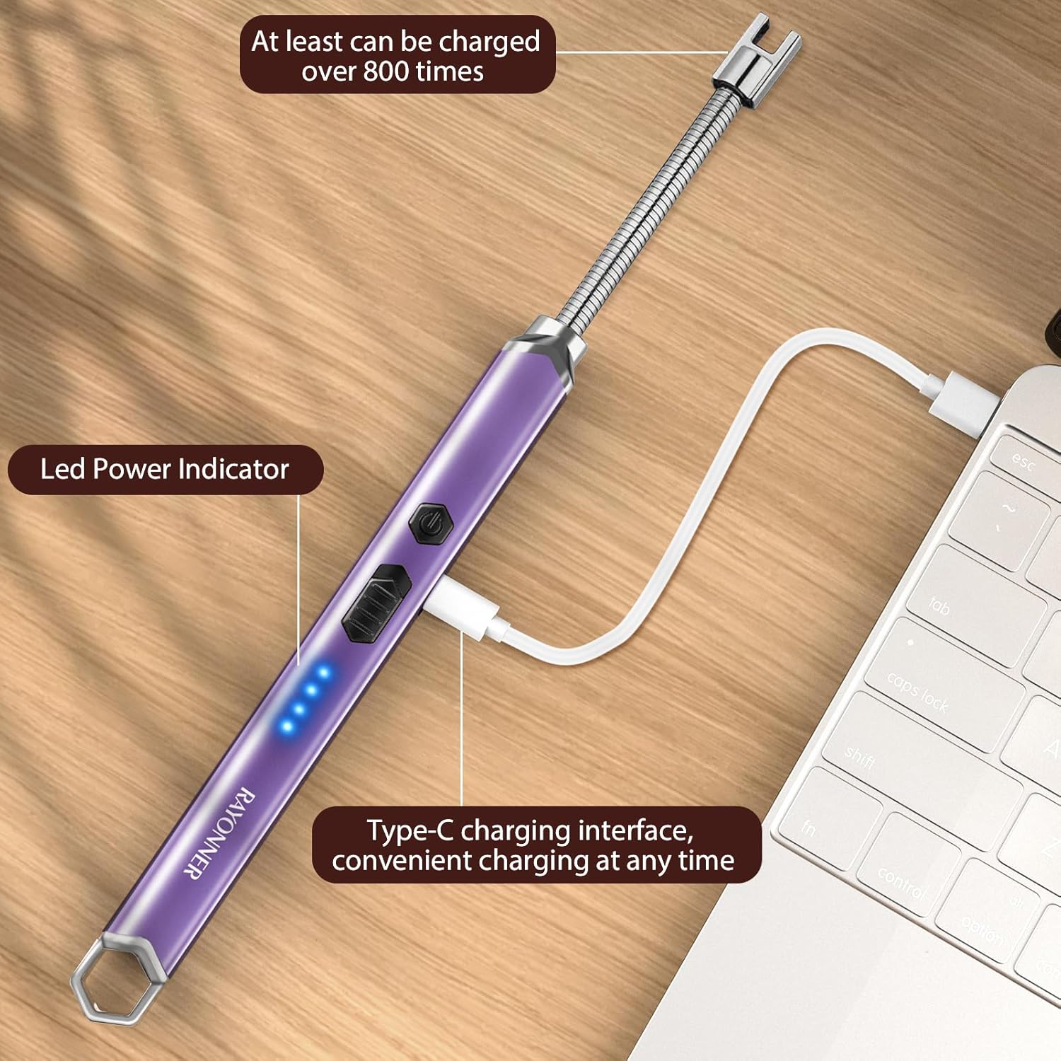 RAYONNER Encendedor de velas eléctrico USB con interruptor de seguridad, recargable de plasma sin llama (morado)