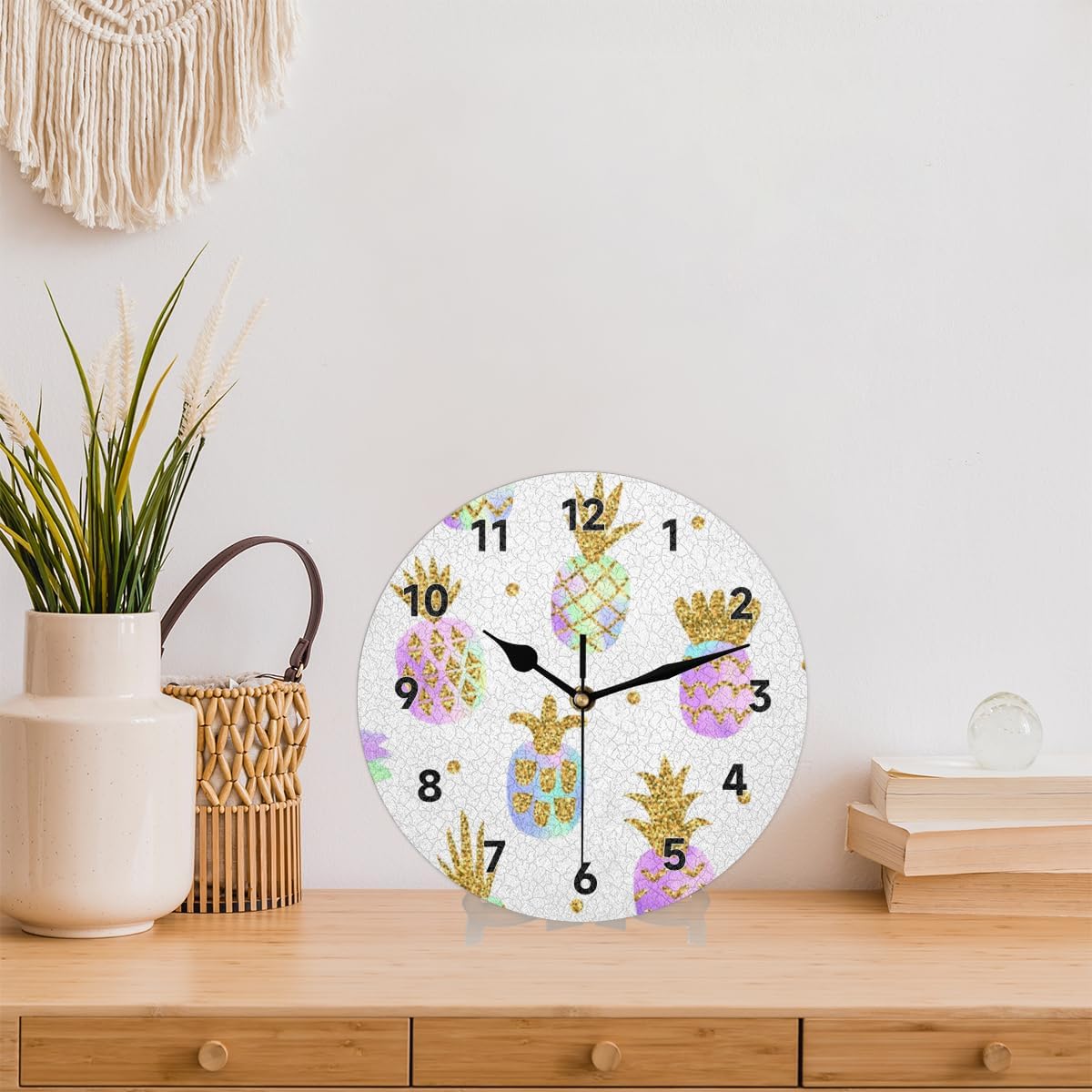 Reloj de pared de piña degradado dorado con pilas, silencioso, sin tictac, moderno, para sala de estar, hogar, oficina, dormitorio, cocina, reloj de