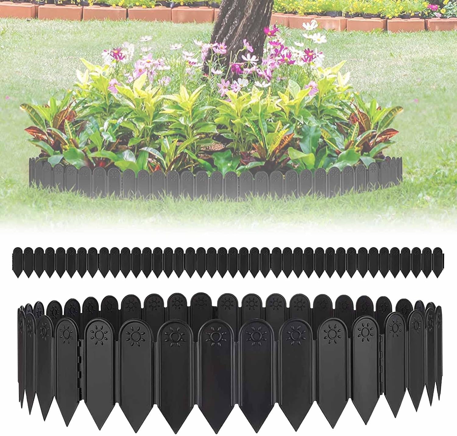 Borde de jardín Borde de Paisaje 5 piezas de 15.7″ X 6″ Cerca de plástico entrelazado para bordes de paisaje, borde de césped de jardín de 6.56