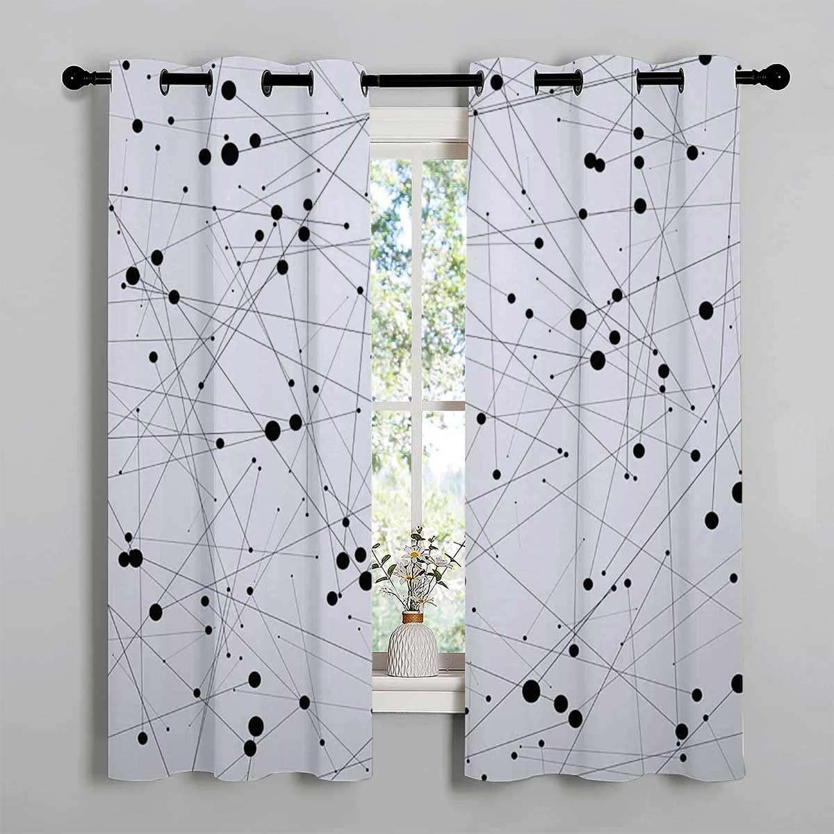 YANFENQI Curtains Black Out Black and White Lines Concise Door Beads Curtains Cortinas para Ventanas De Cuarto 63Inch Width by 80Inch Length,2 Panels