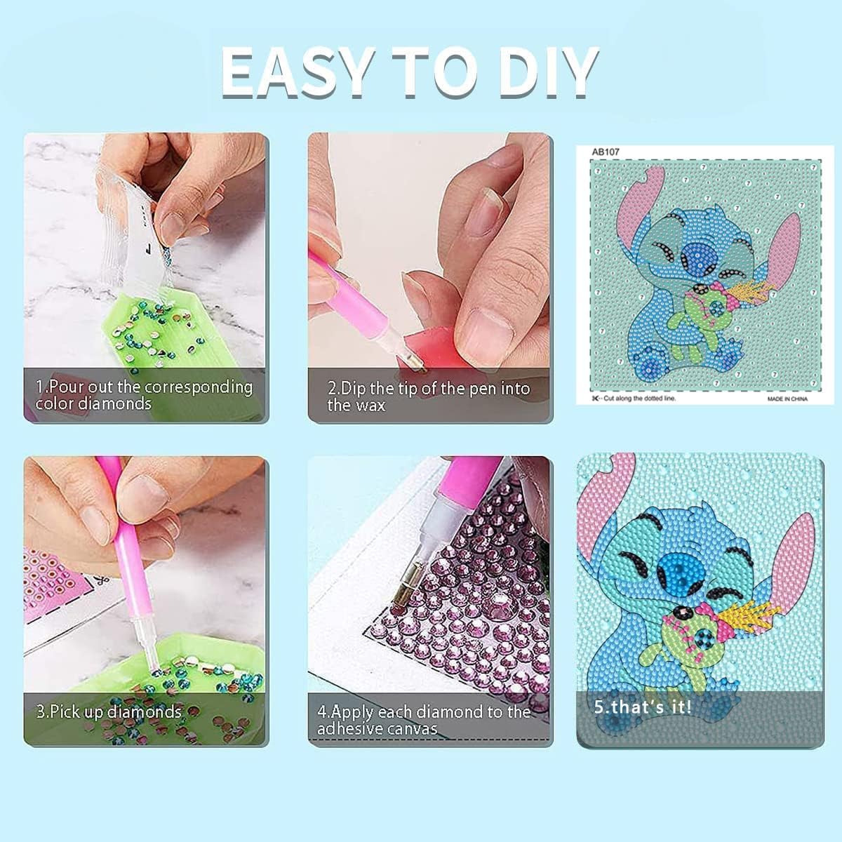 pvoodire Kits de pintura artística de diamantes para niños con marco, arte de diamantes para niños de 4 a 8 a 12 años, kit de arte de gemas fácil
