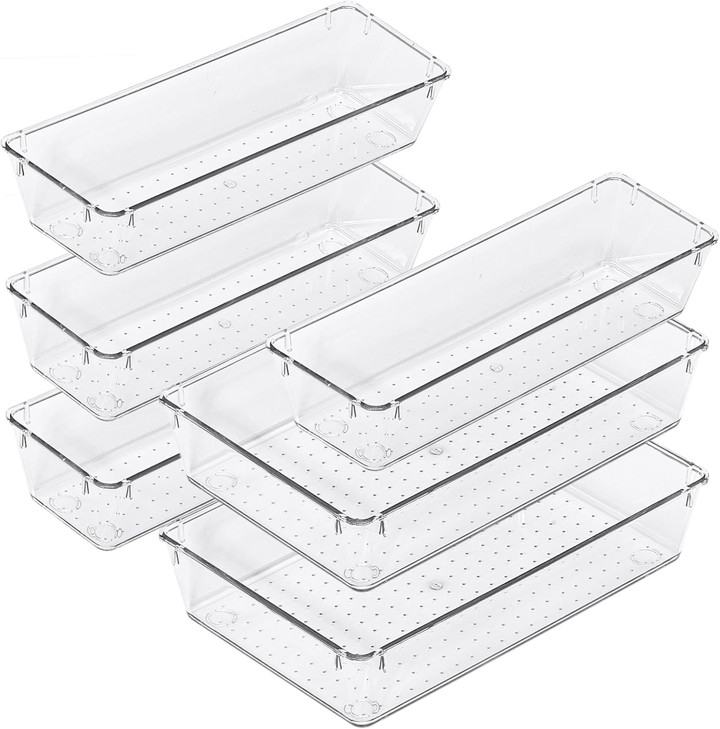 Smartor 6 organizadores de cajones de plástico transparente, bandejas de almacenamiento versátiles para cajones de escritorio, organizadores de
