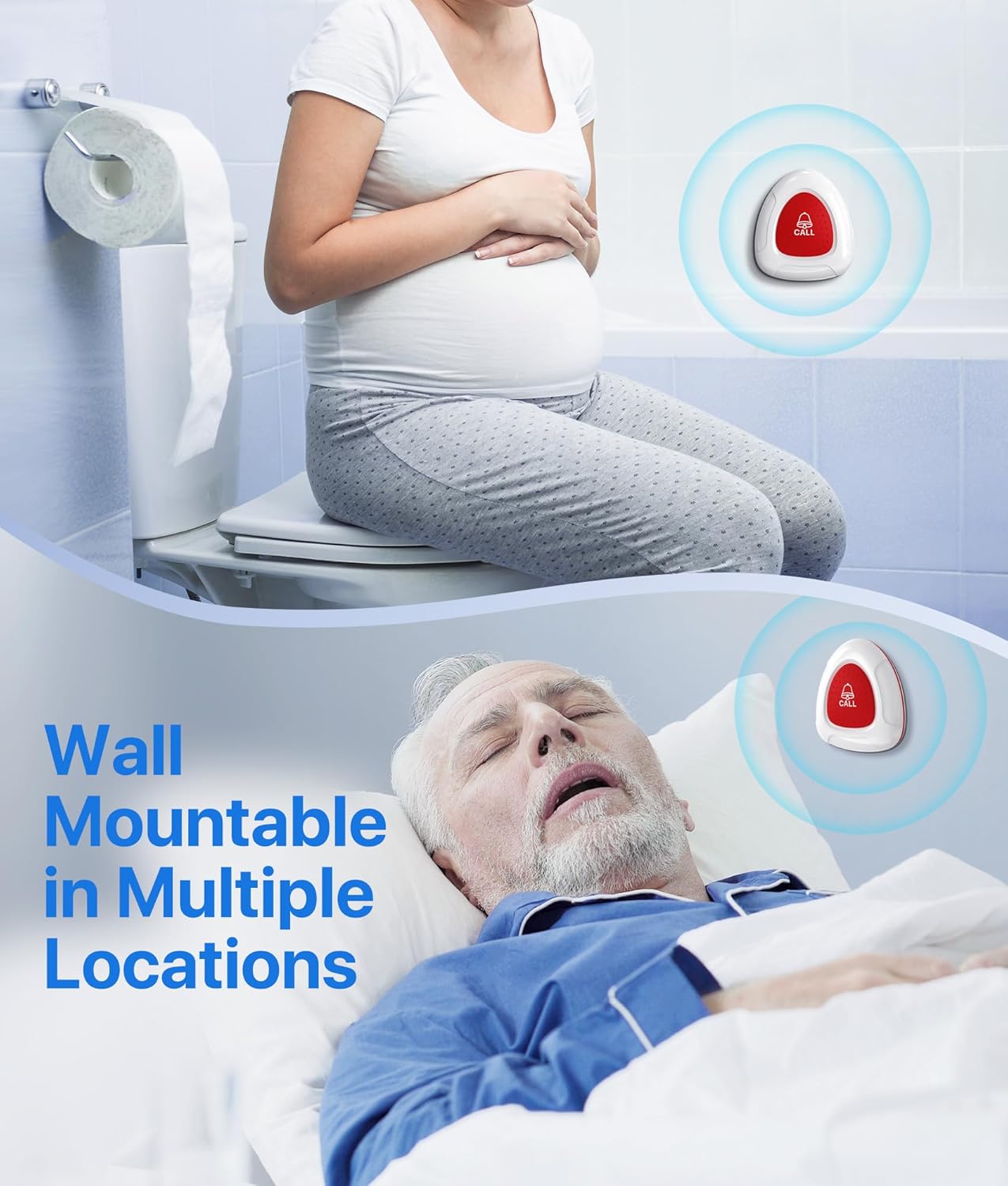 Botones de llamada inalámbricos para monitoreo de ancianos, sistema de alerta de emergencia de enfermería para personas mayorespacientes, 2 botones