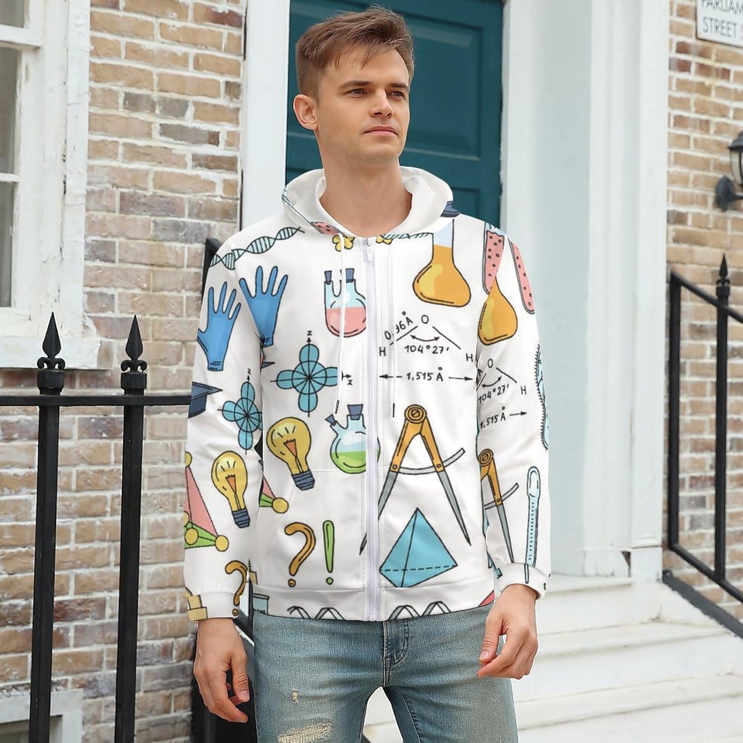 Science Or Chemistry Elements Hoodies for Men Zip-Front Hooded Sweatshirt Drawstring Pullover Jacket Warm Coat Outwear