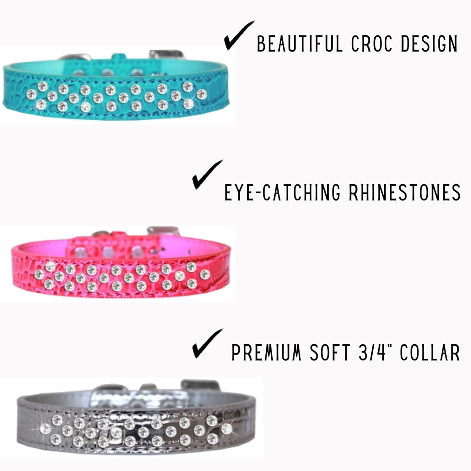 Sophisticated Crystal Croc Rhinestone Dog, Puppy Designer Collar for small medium and large dogs (Large, Bright Pink)