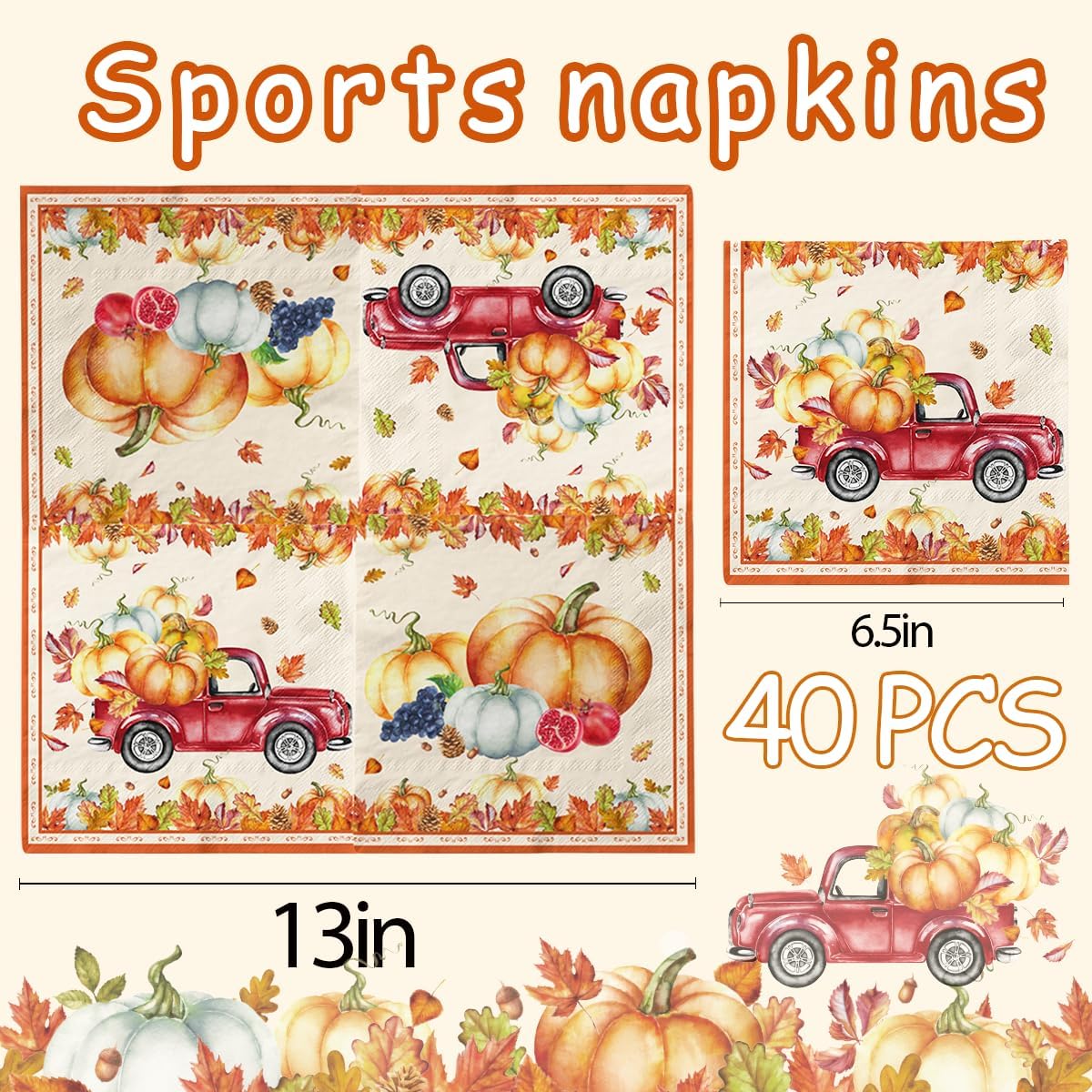 40 servilletas de otoño, decoraciones de fiesta de otoño, servilletas de calabaza, suministros de fiesta de Acción de Gracias, servilletas de hoja