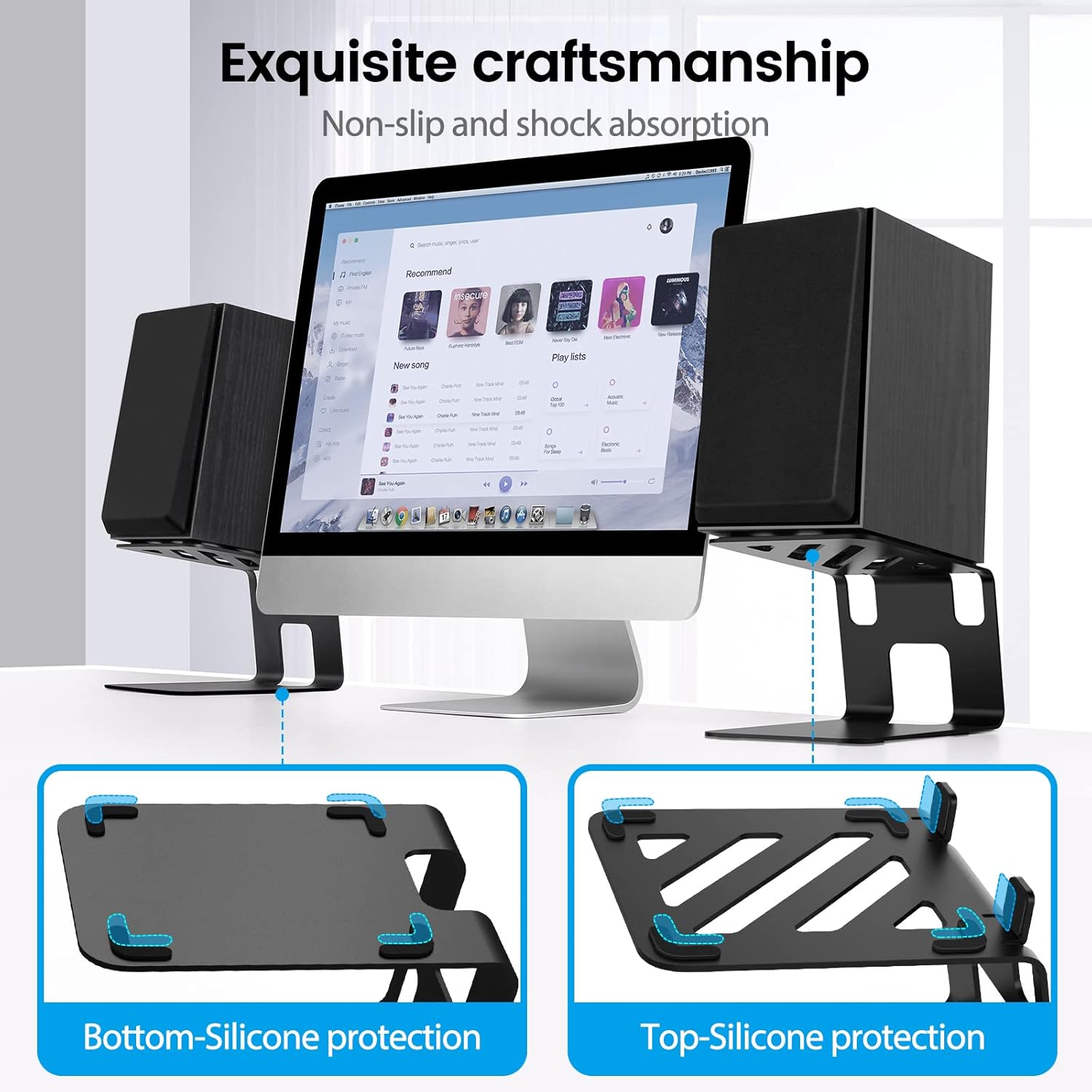 VAYDEER Soportes para altavoces de escritorio con almohadillas de absorción de vibraciones, soportes de metal para altavoces que soportan hasta 40