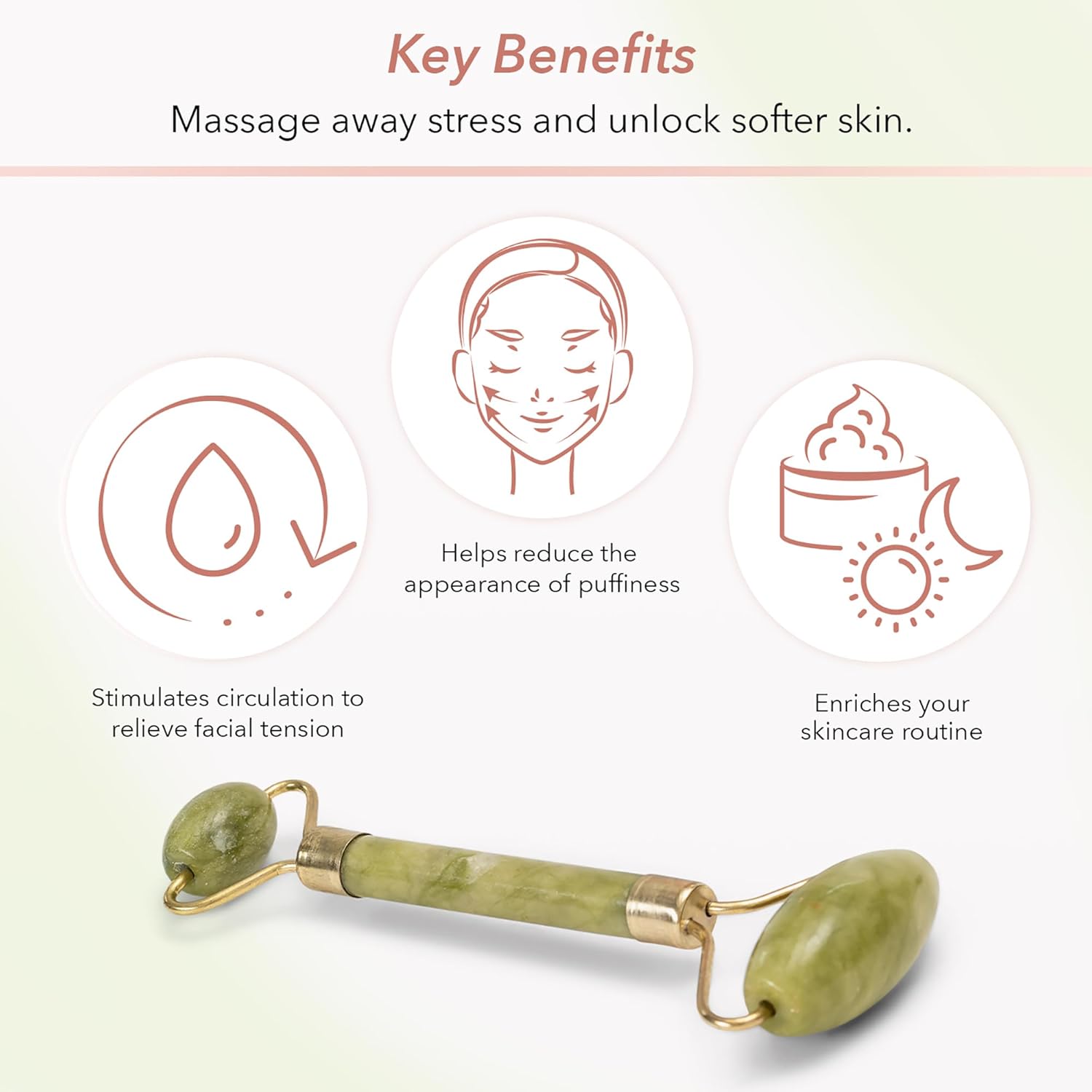 Zoe Ayla – Rodillo facial de cristal de jade, 1 unidad, rodillo facial para mujeres y hombres, masajeador facial de doble extremo, desinflador