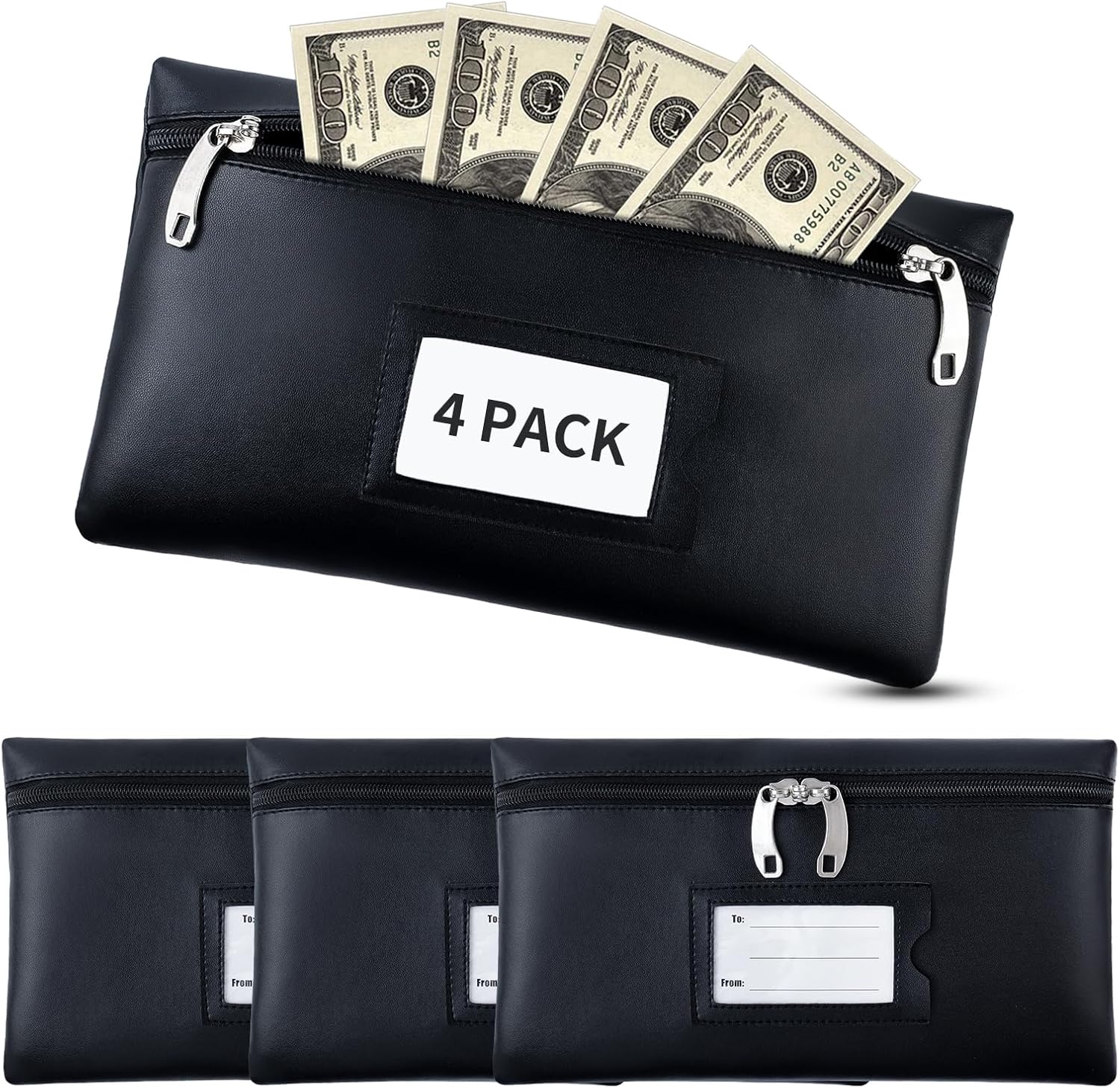 Paquete de 4 bolsas de dinero con cremallera para efectivo, bolsa de dinero con agujero de bloqueo de seguridad, bolsas de depósito impermeables de