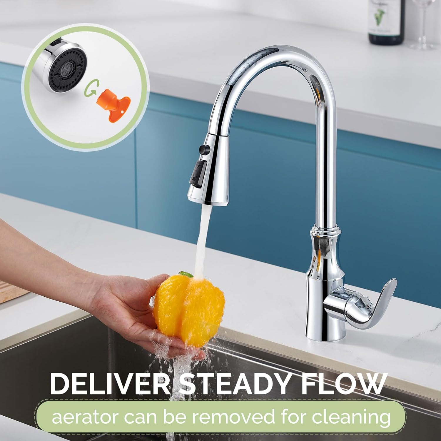Angle Simple – Cabezal de repuesto para grifo de cocina, cromado, 3 funciones, cabezal de grifo dual Aquablade para fregadero de cocina, cabezal