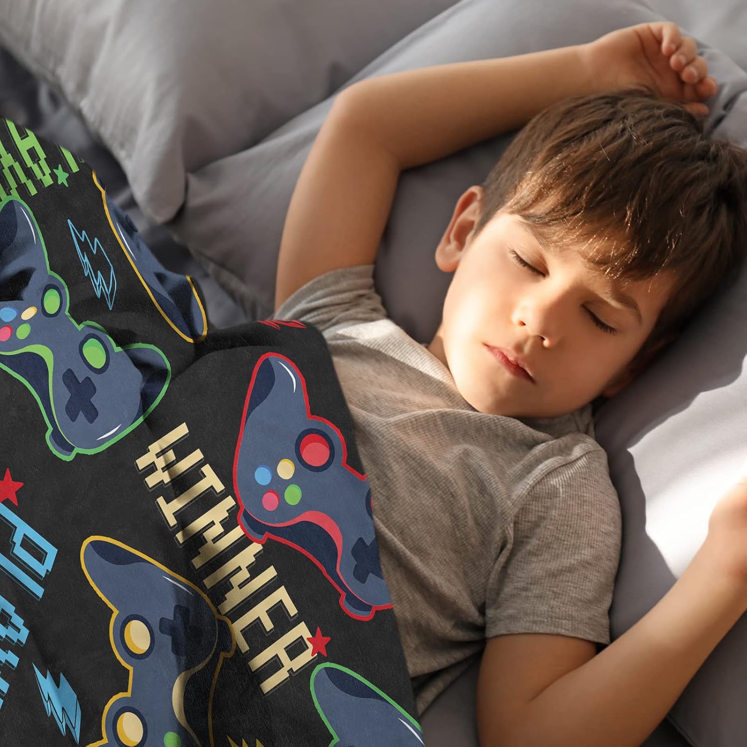 Manta de juegos para hombres, 60 x 80 pulgadas, acogedora manta mullida de videojuegos para niños, manta de franela negra suave con estrella para
