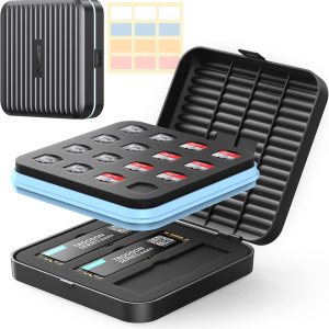 ORICO Soporte para tarjetas SD, 15 ranuras de almacenamiento para tarjetas SD de 6 TF + 6 tarjetas SD + 3 SSD M.2, resistente al agua, antigolpes y ORICO Soporte para tarjetas SD, 15 ranuras de almacenamiento para tarjetas SD de 6 TF + 6 tarjetas SD + 3 SSD M.2, resistente al agua, antigolpes y