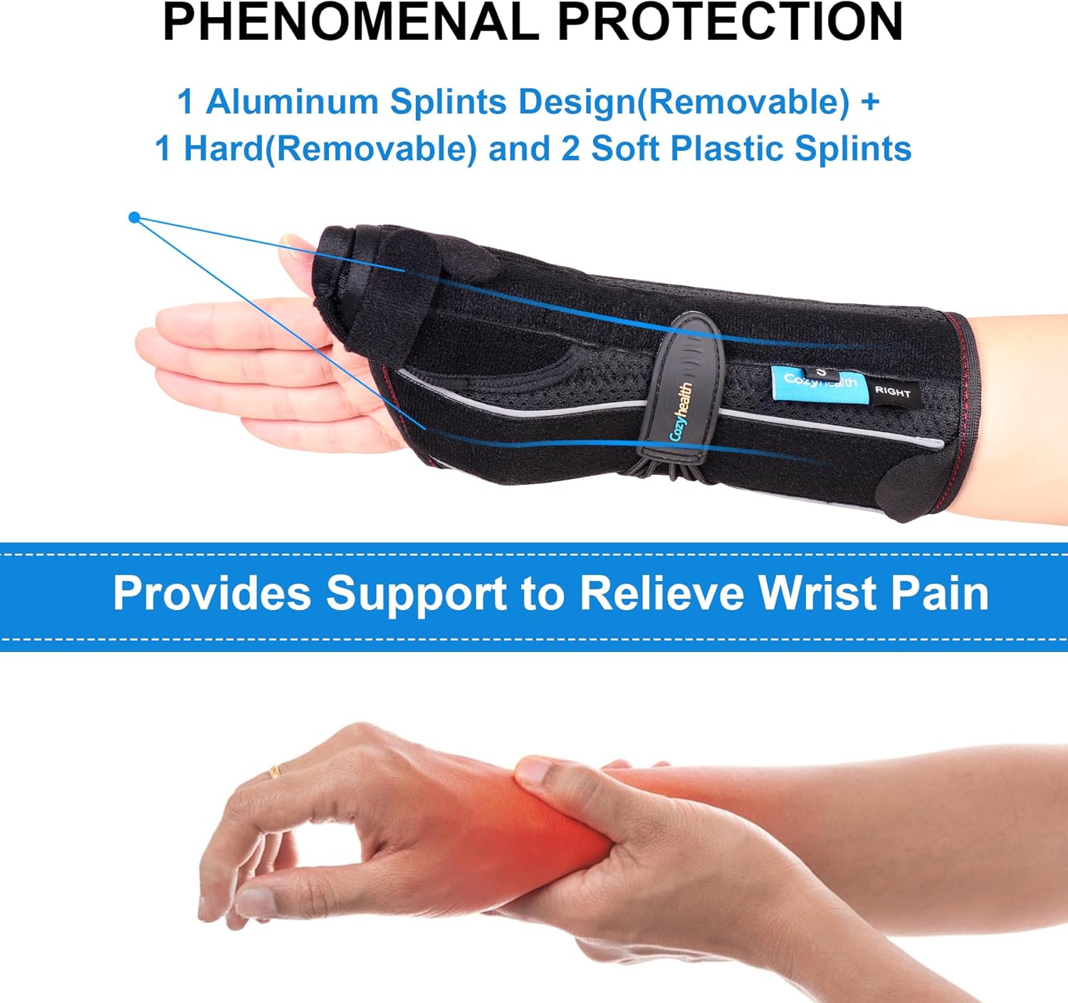 Cozyhealth Muñequera con férula espica para el pulgar para tenosinovitis de De Quervain, dolor en el túnel carpiano, estabilizador para tendinitis,