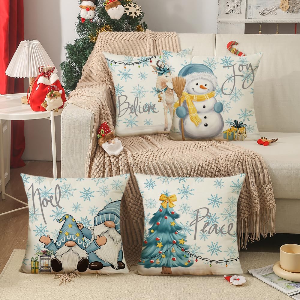 LITIVY Juego de 4 fundas de almohada de Navidad de 16 x 16 pulgadas, fundas decorativas para Navidad, fundas de almohada de invierno para sofá,