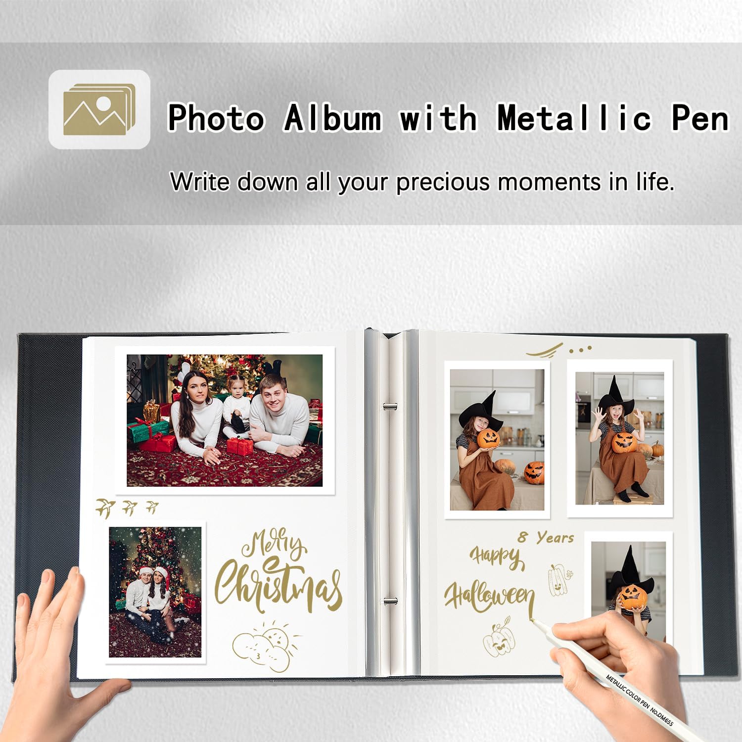 Artmag Álbum de fotos autoadhesivo para fotos de 3 x 5, 4 x 6, 5 x 7, 8 x 10, 40 páginas, cubierta de cuero, álbum magnético de bricolaje para