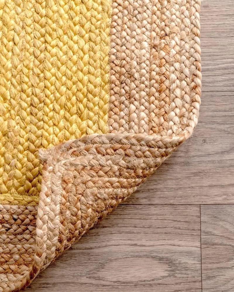 Durrie India Bohemian Collection – Alfombra decorativa de yute hecha a mano con flecos, colección de fibra natural, 5 x 7 pies 6 pulgadas, para sala