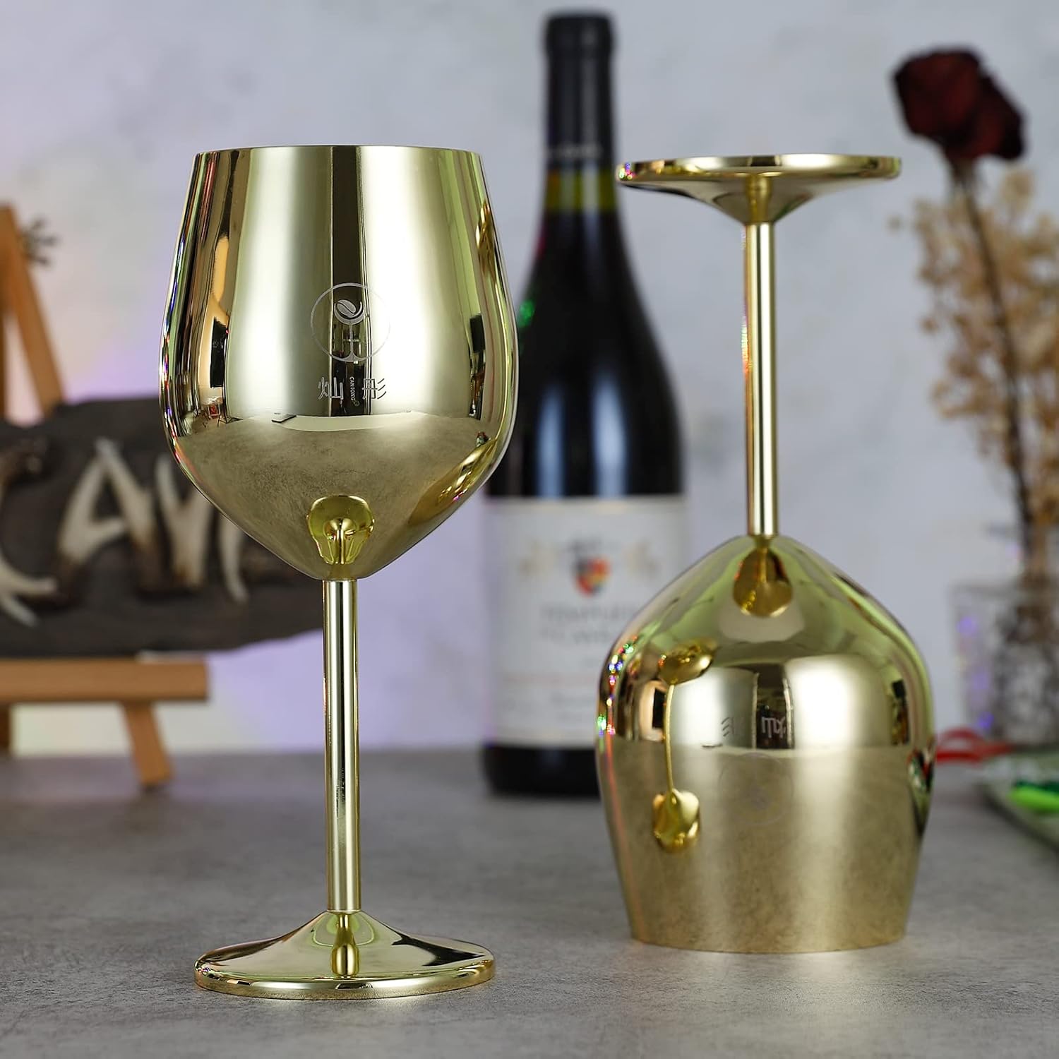 CANTONG Copas de vino tinto, juego de 2 copas de vino, copas de vino doradas irrompibles