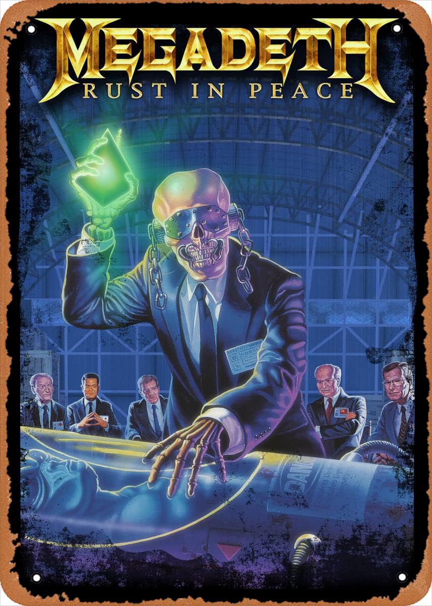 muecddoa Póster de metal con texto en inglés “Rust in Peace”, diseño vintage para decoración de pared, 12 x 8 pulgadas