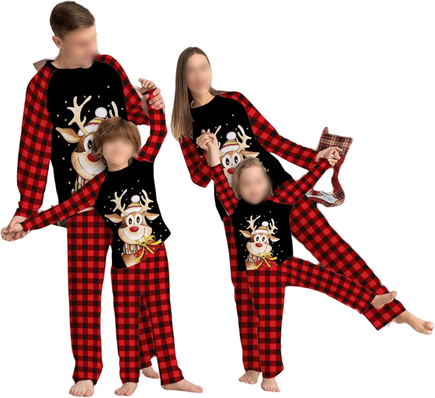 Pijamas de Navidad a juego para la familia, conjuntos de pijamas de alce, Papá Noel, árbol de Navidad, lindo y divertido juego de pijamas de