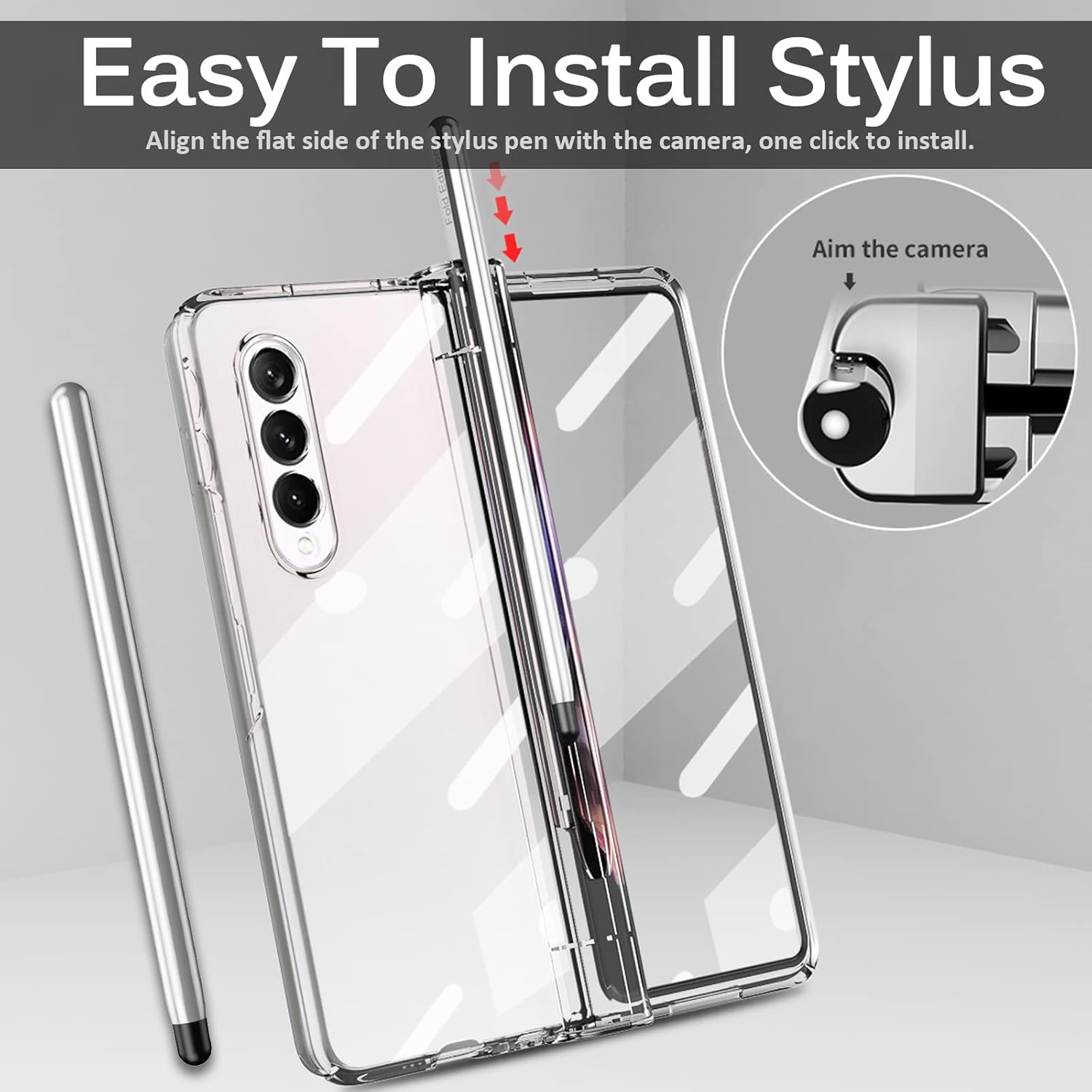 Miimall Funda para Samsung Galaxy Z Fold 3 con bolígrafo, Z Fold 3 con S Pen con soporte para bolígrafo + pantalla de vidrio templado + cubierta de
