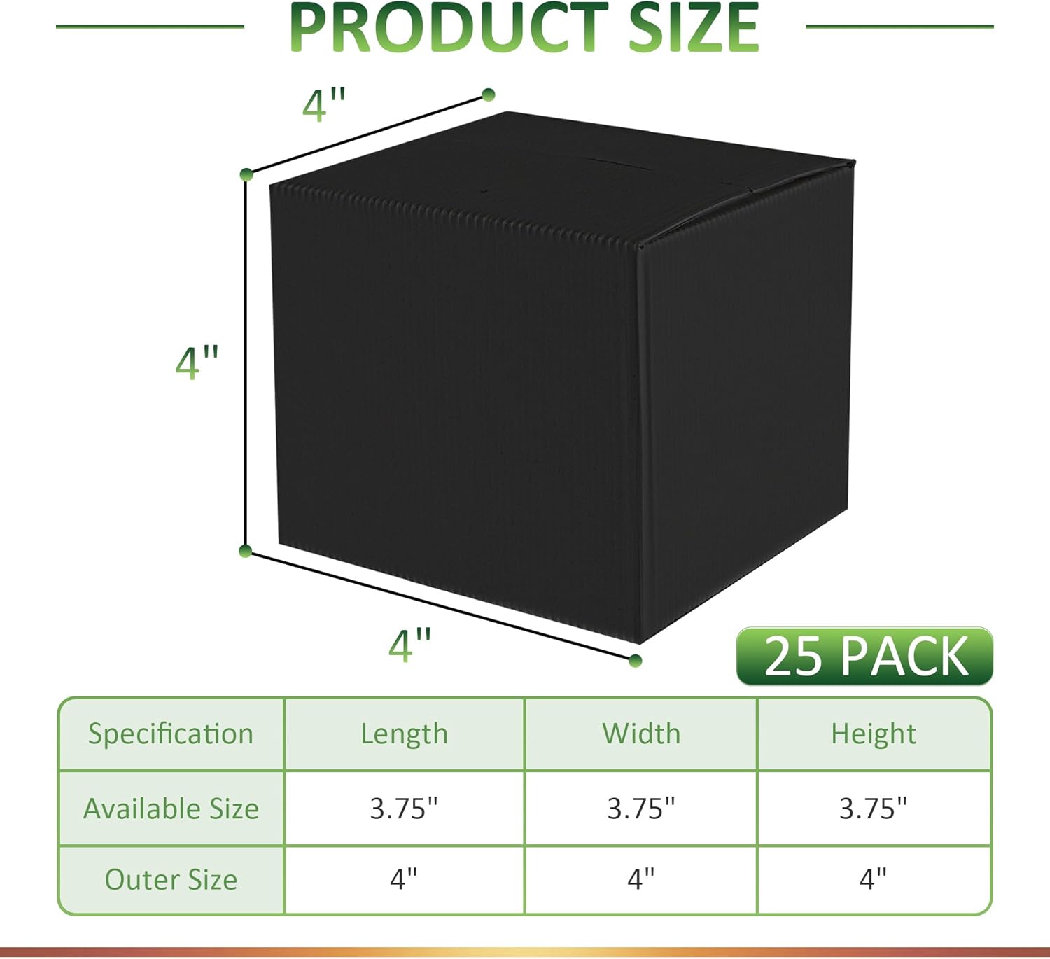 Juego de 25 cajas de envío de 4 x 4 x 4 pulgadas, caja de plástico pequeña negra para mudanzas, correo, embalaje, negocios y cajas de regalo de