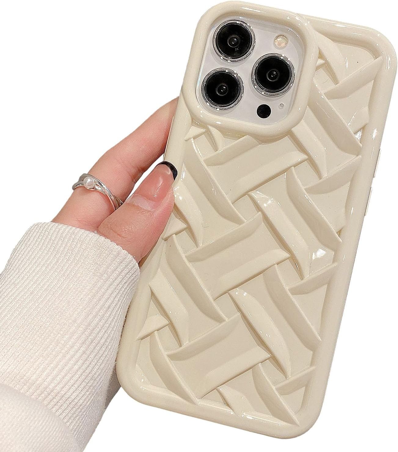 Yepda Funda para iPhone 14 Pro Max, funda de teléfono de lujo con patrón tejido 3D a la moda para mujeres y niñas, sensación de golpes, delgada, de