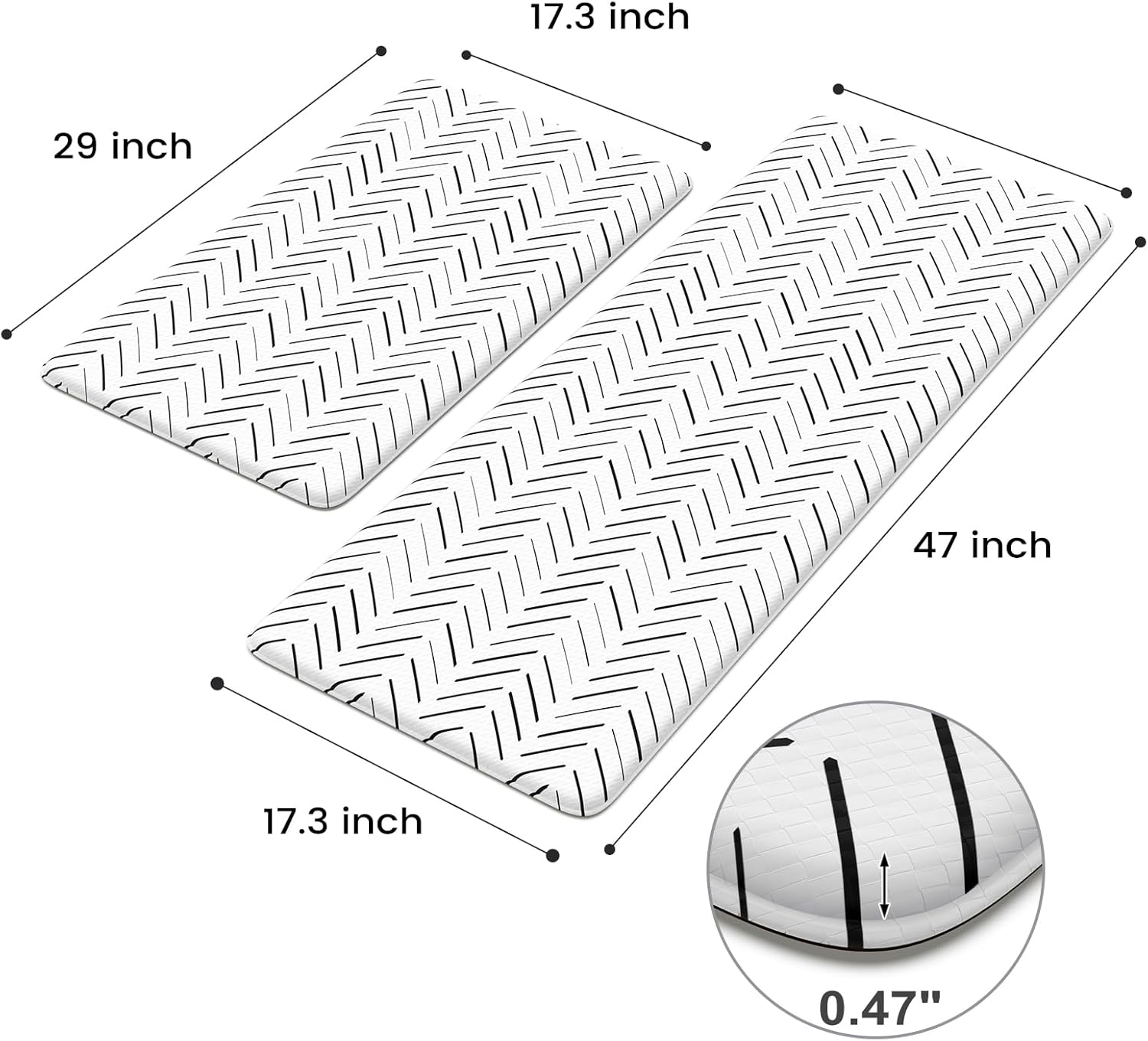 KIMODE Juego de 2 tapetes de cocina antifatiga, tapetes de cocina antideslizantes, acolchados y geométricos para lavandería, oficina, fregadero,
