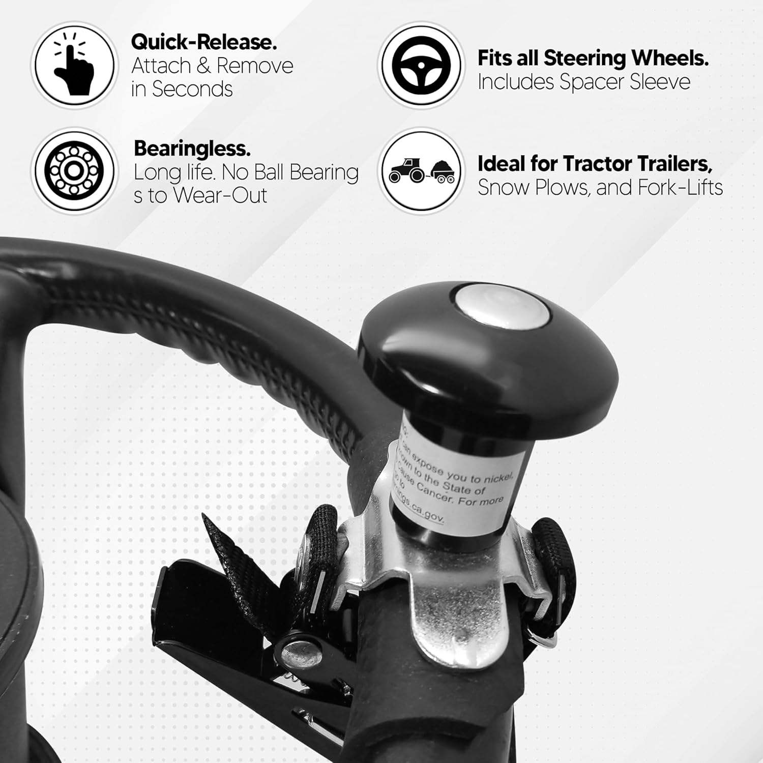 QUICK-KNOB Pomo giratorio para volante, liberación rápida y sin rodamientos para una larga vida útil, ideal para conductores de camiones, universal,