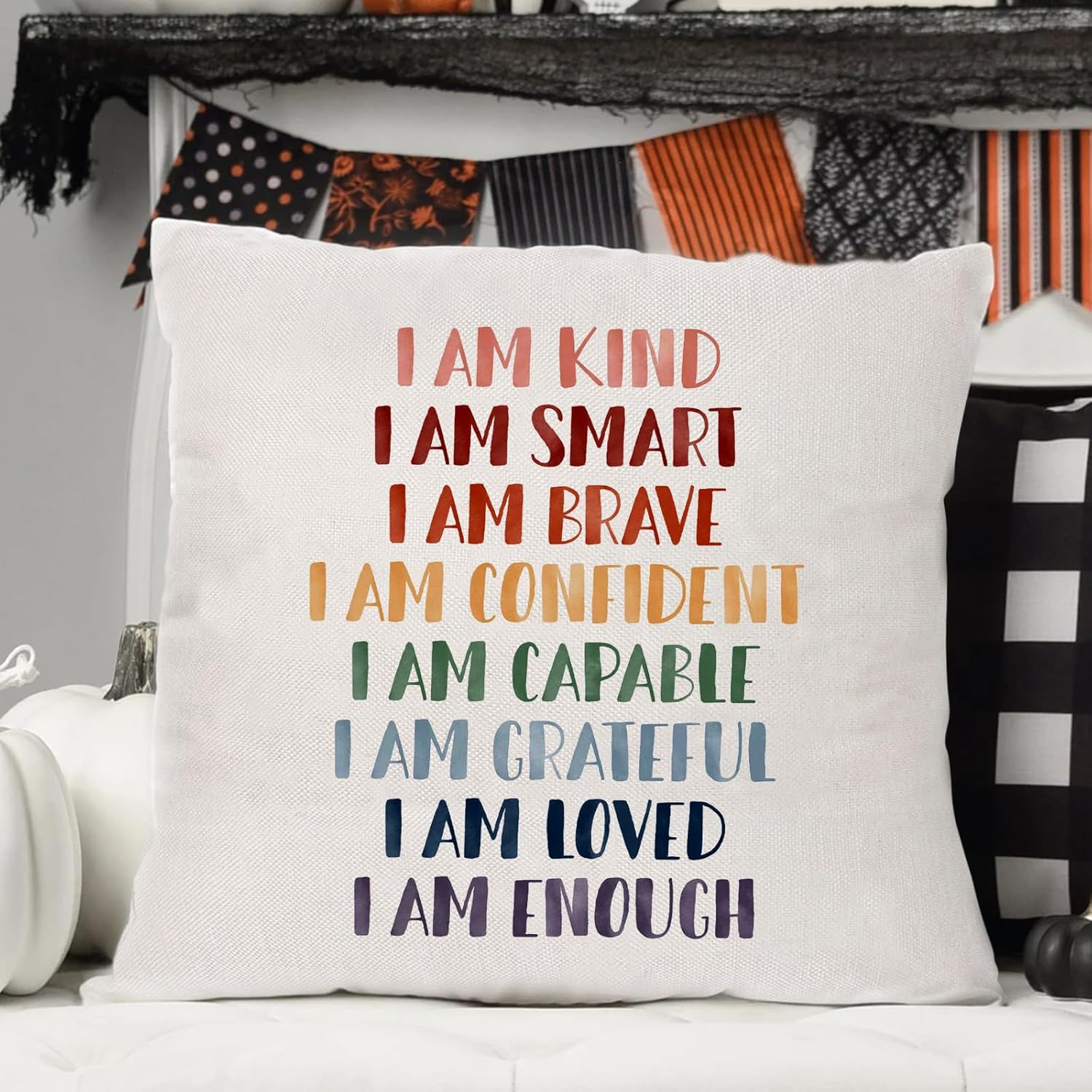 Funda de almohada con frase inspiradora con texto en inglés “I am kind”, para decoración del hogar, dormitorio, sala de estar, regalo para