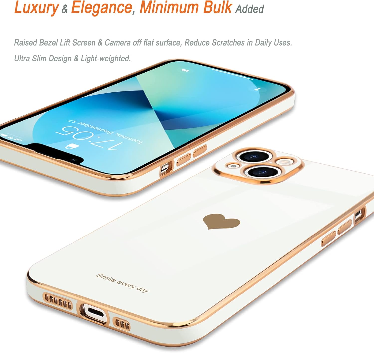 Teageo Funda de iPhone 13 Pro, mujer y niña, corazón bonito, chapado brillante, cubierta trasera suave negra, protección completa de cámara,