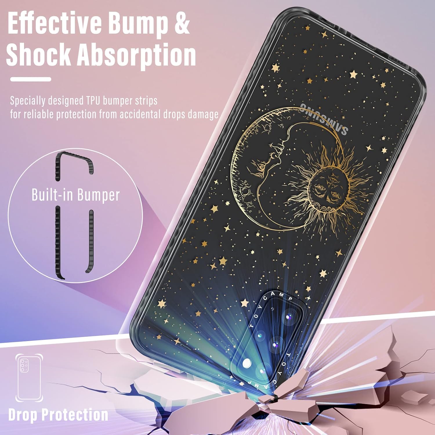 Toycamp Funda para Samsung Galaxy S20 Plus, diseño de estrellas de sol y luna para mujeres, hombres, niñas, niños y adolescentes, funda con