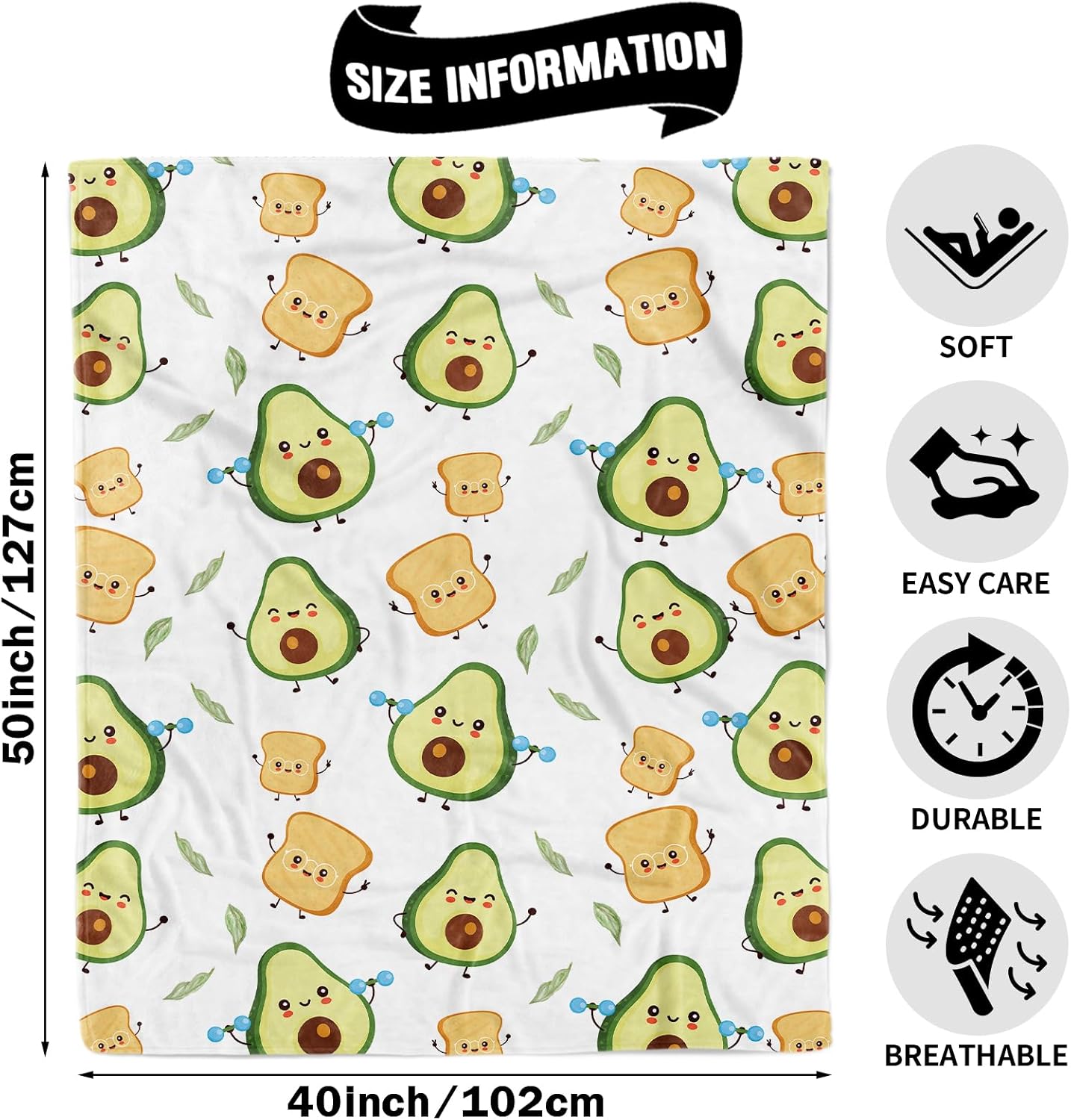 Manta de aguacate para niños, linda manta de entrenamiento de aguacate para niños y niñas, manta suave y acogedora de pan de aguacate, manta ligera