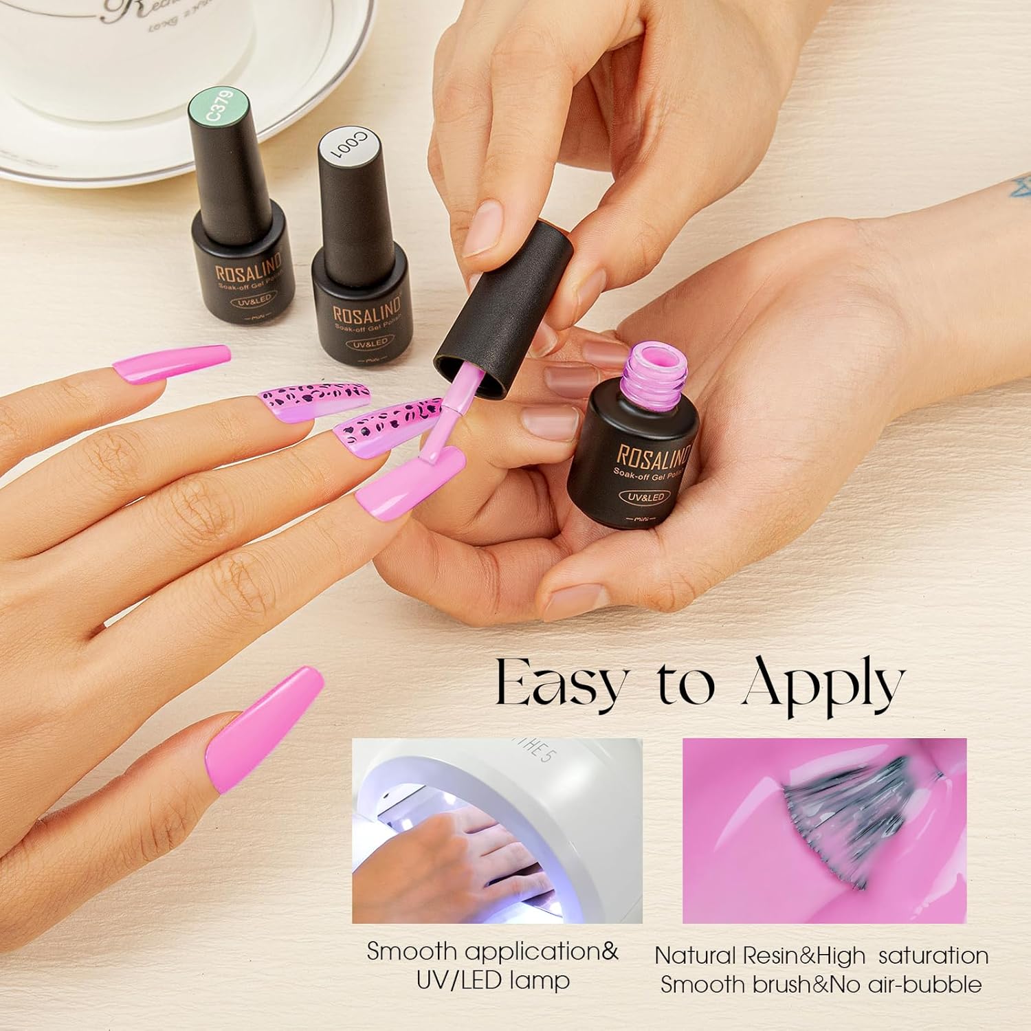 ROSALIND Juego de 35 esmaltes de uñas de gel, colección de esmaltes de gel rosa, rojo, gelatina blanca, juego de inicio de verano, esmalte de uñas