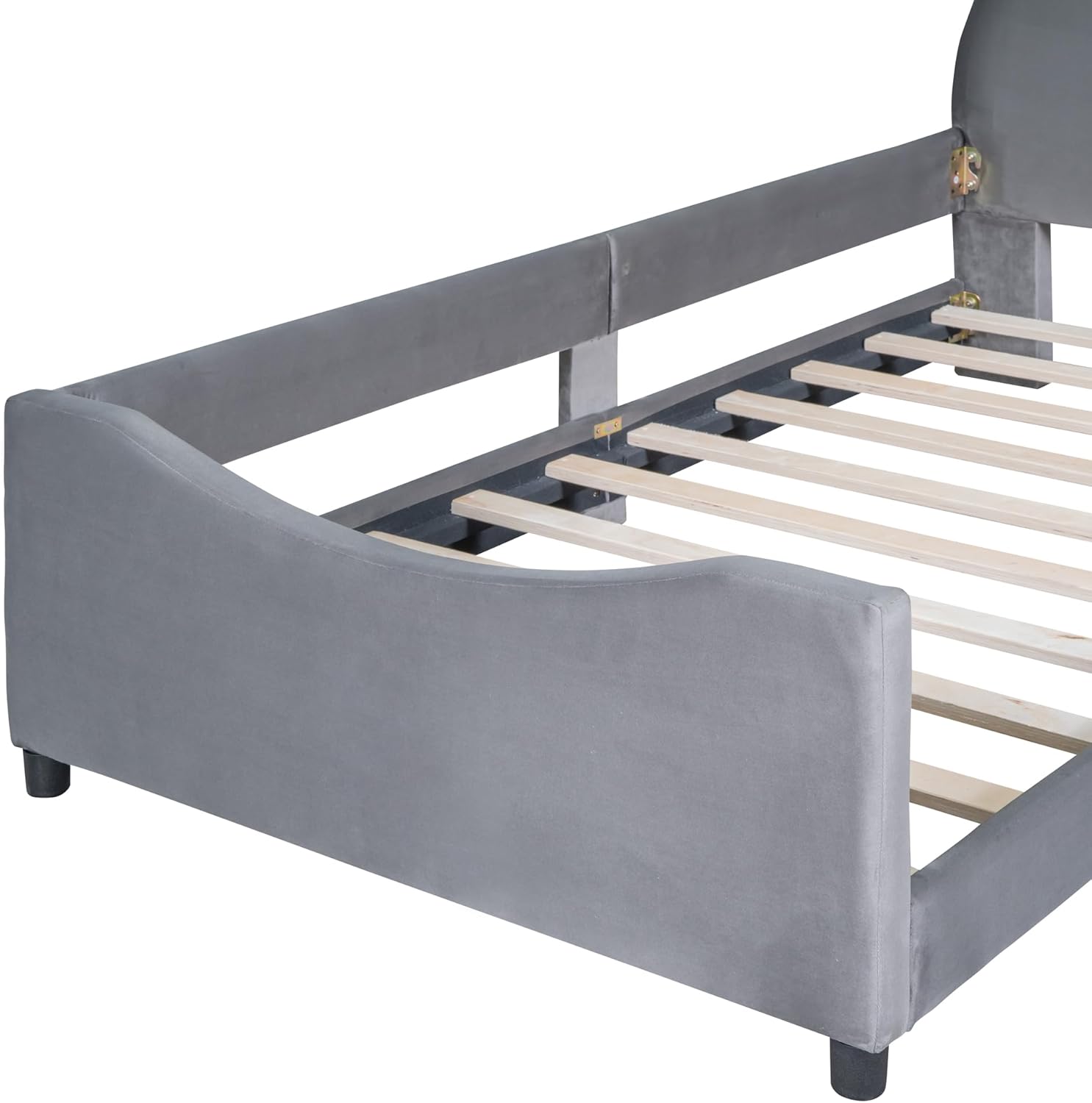 Marco tapizado de cama individual para niños con bonita cabecera de dibujos animados, cama de plataforma doble de madera para niñas y niños